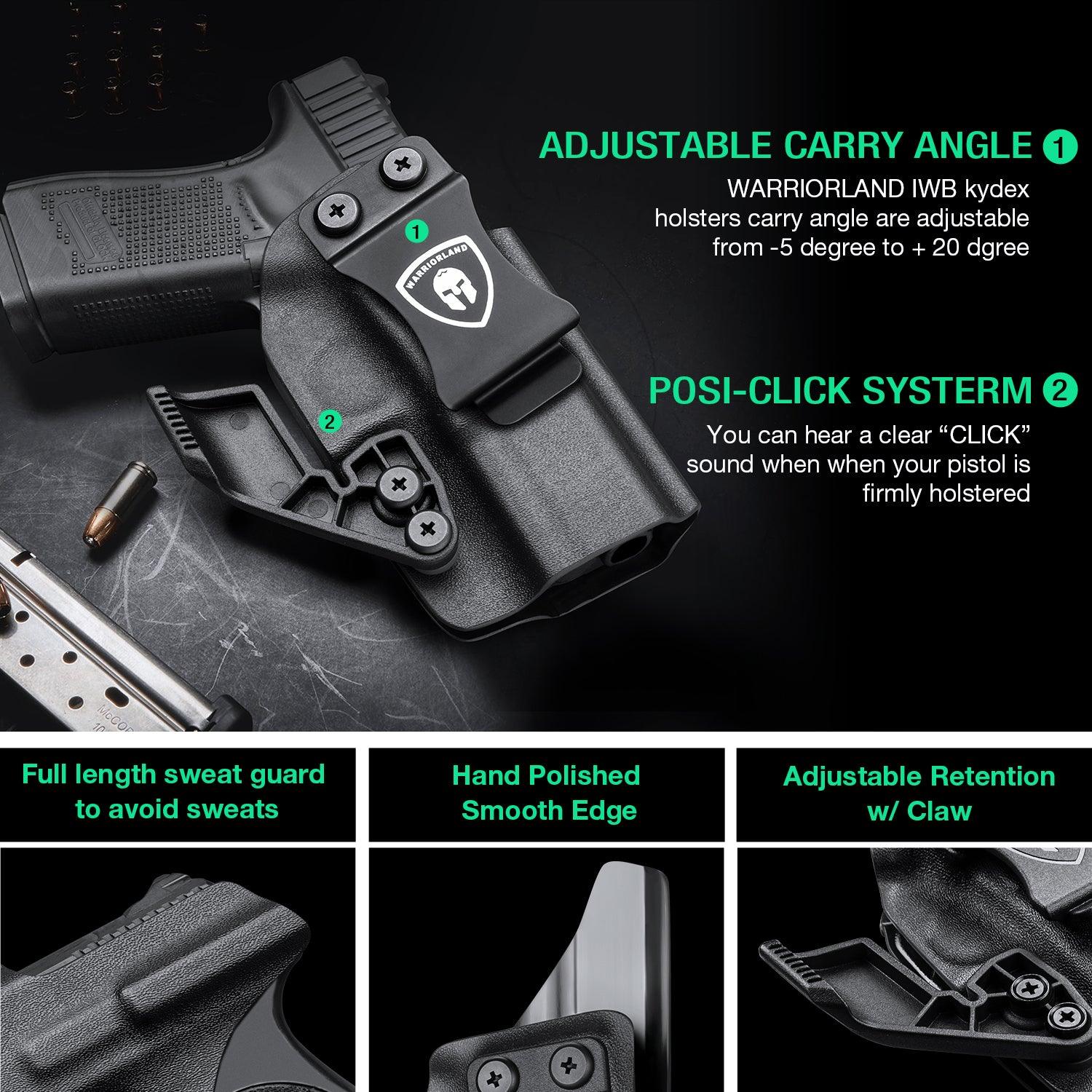 1.75 Inch Metal Clip IWB Kydex Holsters with Claw for  Glock 17/19/26/44/45(GEN 1-5) & G23/32(GEN 1-4) big fat guys | Right Hand WARRIORLAND