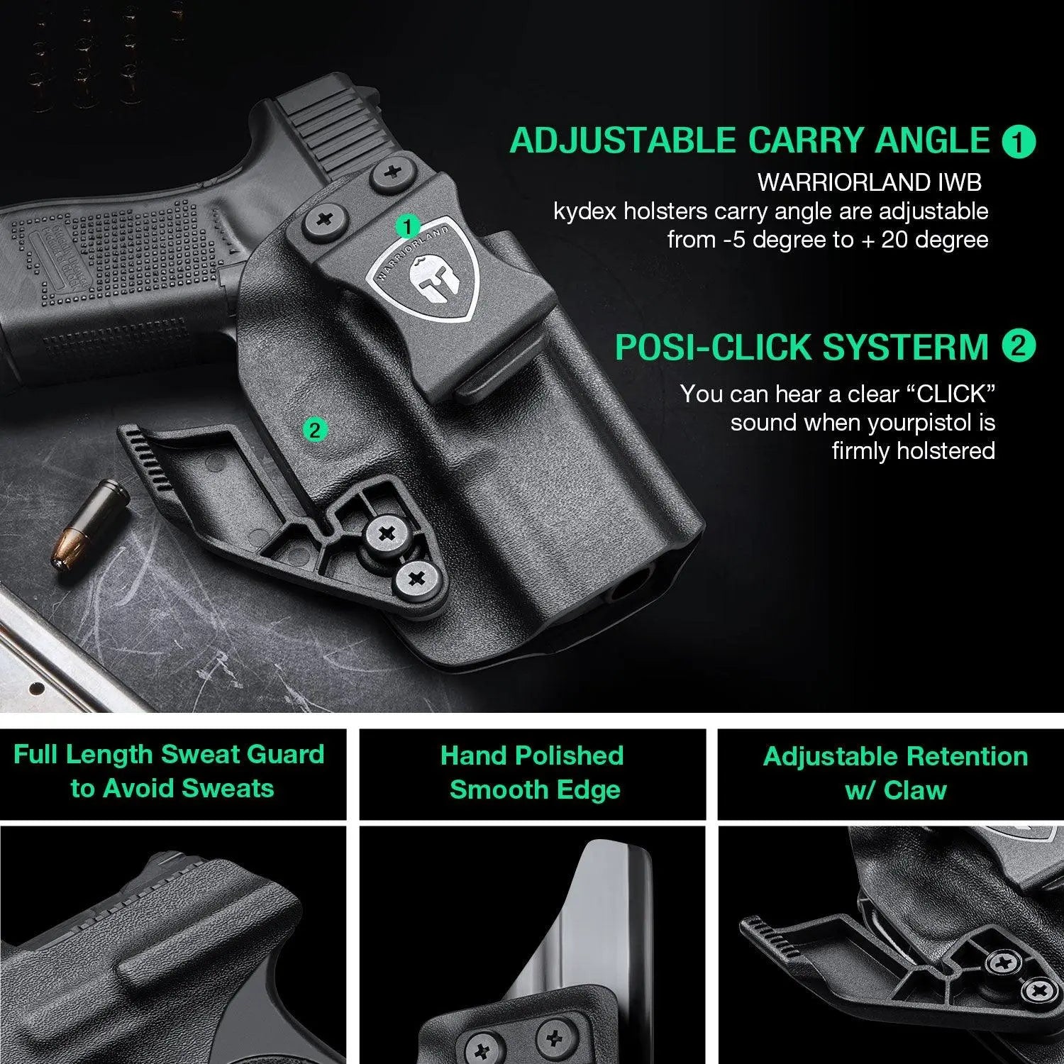 Glock 17/19/34 Gen3-5、Glock 17/19 Gen 4-5 MOS、G19X G23 Gen3-4 G22 Gen3-4 G31 Gen3-4 G32 Gen3-4 G34 Gen5 MOS G44 G45 G45 MOS holster with Claw Red Dot Optics Cut Trigger Guard Holsters for Fat Guys | WARRIORLAND WARRIORLAND