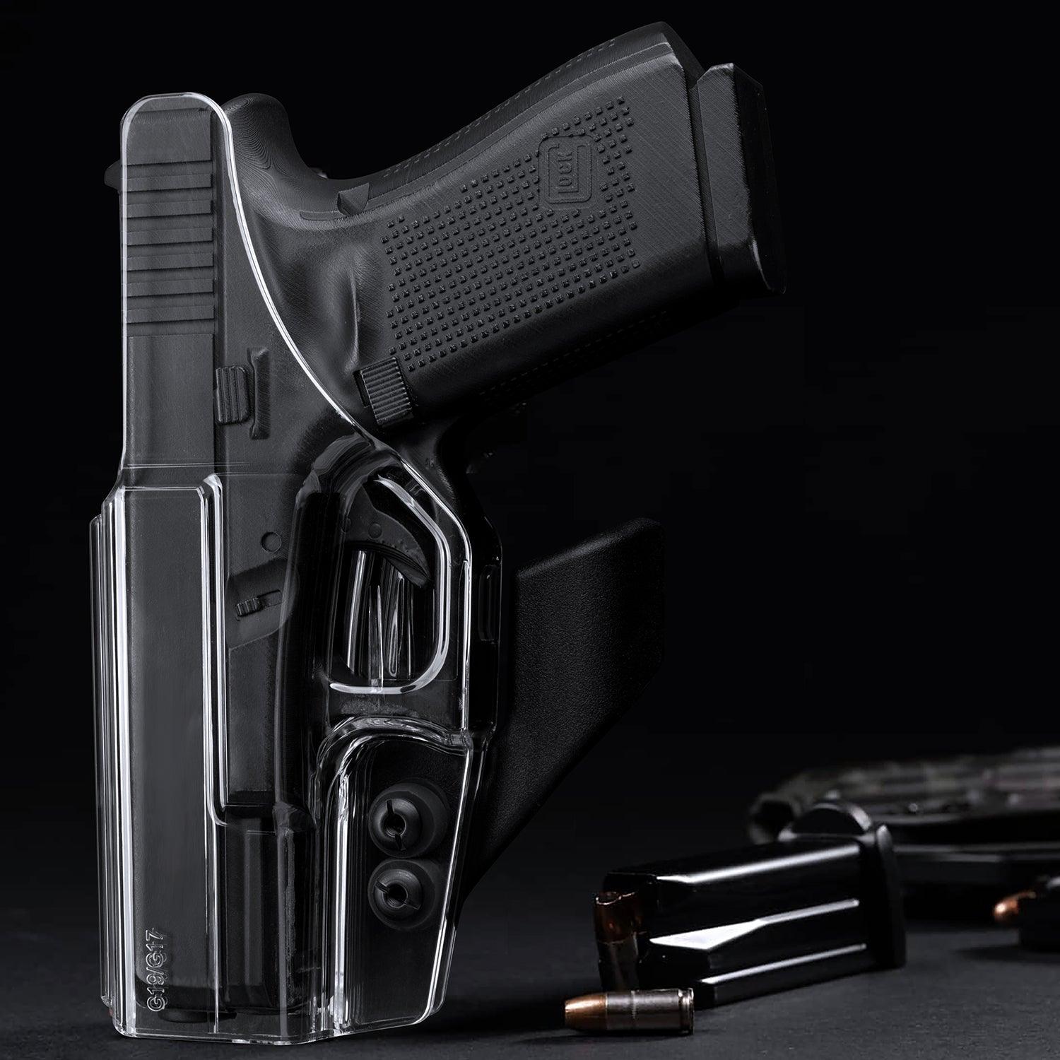 Clear Polymer IWB Holsters with Claw Glock 17/19/26/G34 Gen3-5、Glock 17/19 Gen 4-5 MOS、Glock G26/G34Gen5 MOS ,G23/G34Gen5 MOS G23/G32 Gen3-4 G19X  G44  G45  G45 MOS Red Dot Optics Cut Appendix Concealment Carry Trigger Guard | WARRIORLAND WARRIORLAND