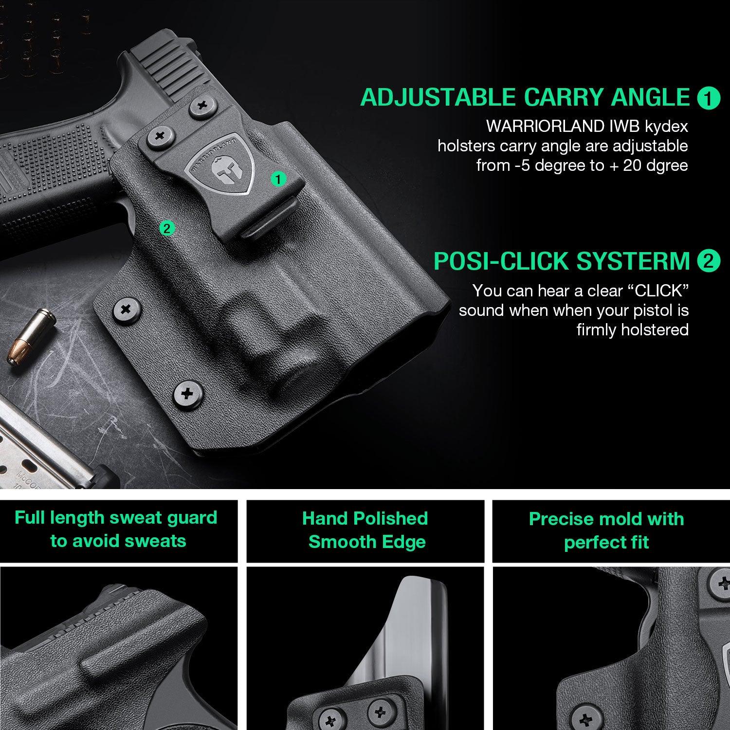 WARRIORLAND IWB Kydex Holster Optic Cut, Fits Glock 17/19 Gen 3-5 & 23/32 Gen 3-4 & 19X 44 45 with TLR-7/TLR-7A/TLR-7X, Inside Waistband Conceal Carry, Adj. Cant & Posi-Click Retention WARRIORLAND