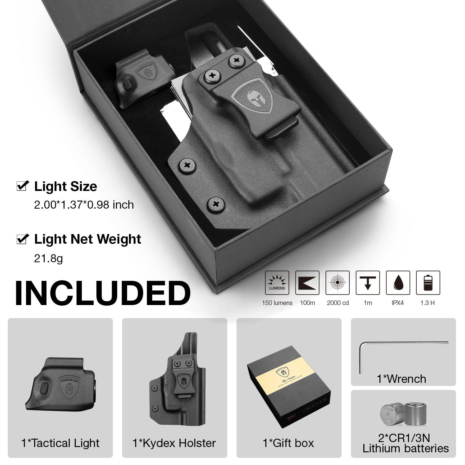 Hellcat Handgun Light, 150 Lumens Tatical Light with Kydex Holster Combo Tailored Made for Springfield Hellcat/Hellcat RDP - Not Fit Hellcat Pro Pistol, Mini LED Flashlight SL-1|WARRIORLAND WARRIORLAND