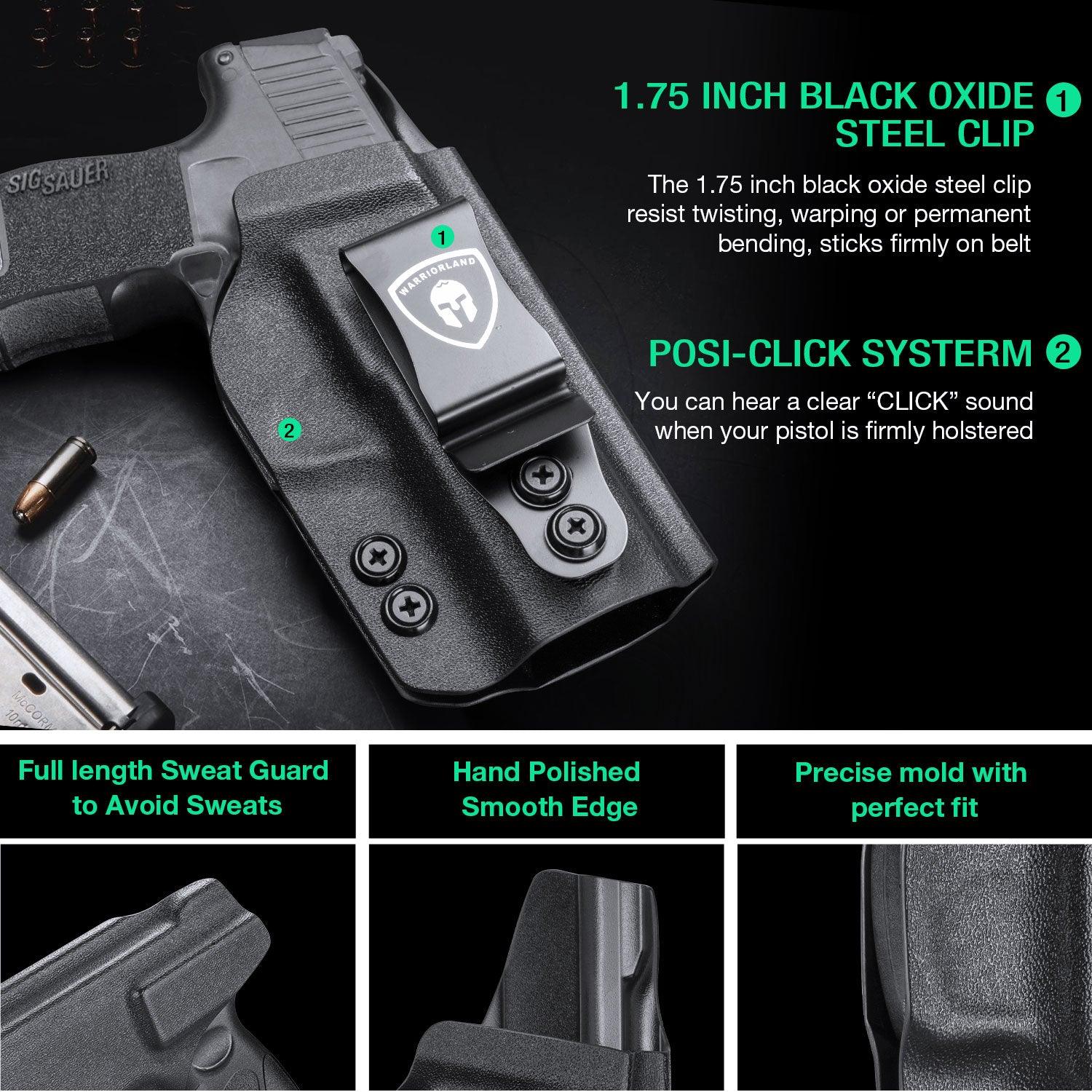 IWB Kydex Holster for Sig Sauer P365 SAS P365X P365XL 9mm Pistol Adjustable Ride Height Metal Belt Clip | WARRIORLAND WARRIORLAND