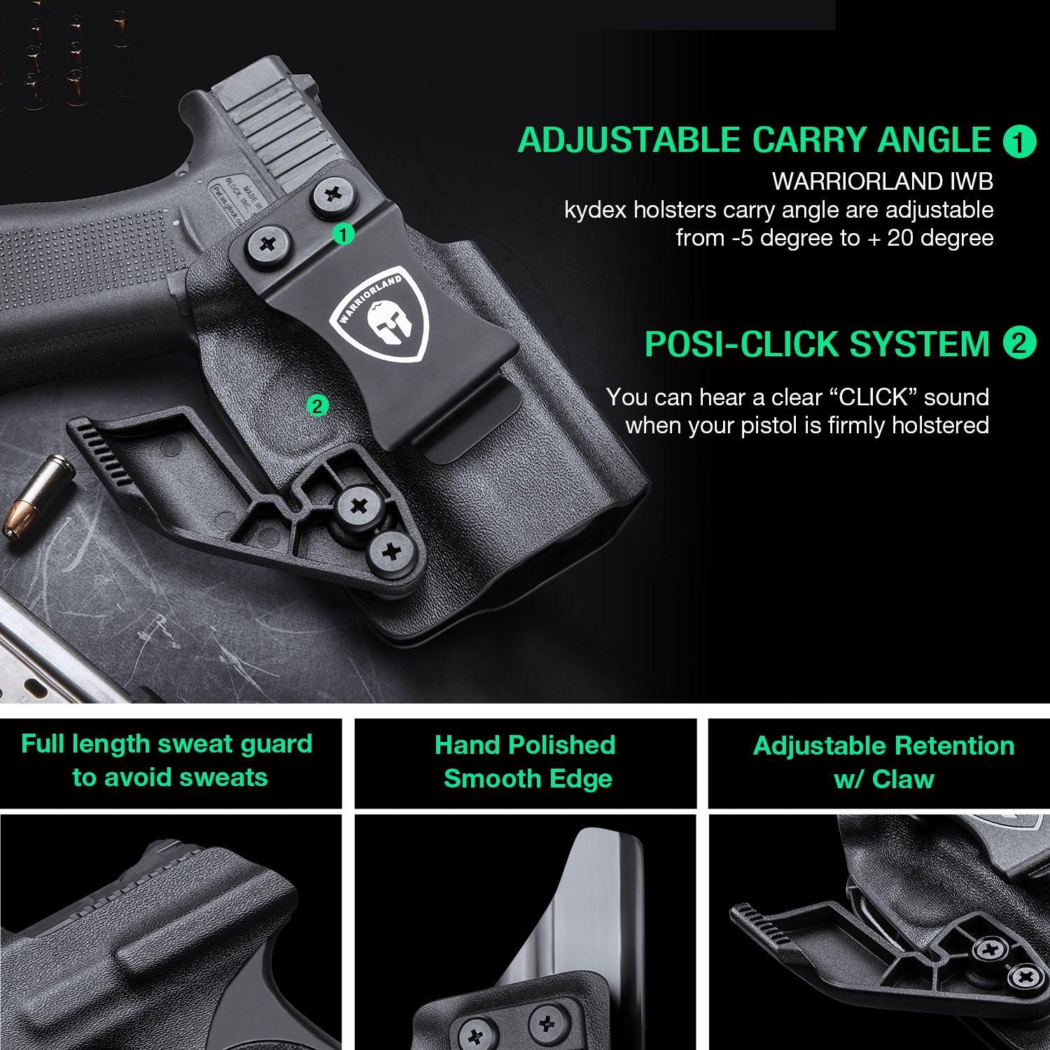 1.75 Inch Metal Clip IWB Kydex Holsters with Claw for Glock 43/43X  Red Dot Sight Optics Cut Trigger Guard Holster for big fat guys | Right Hand WARRIORLAND