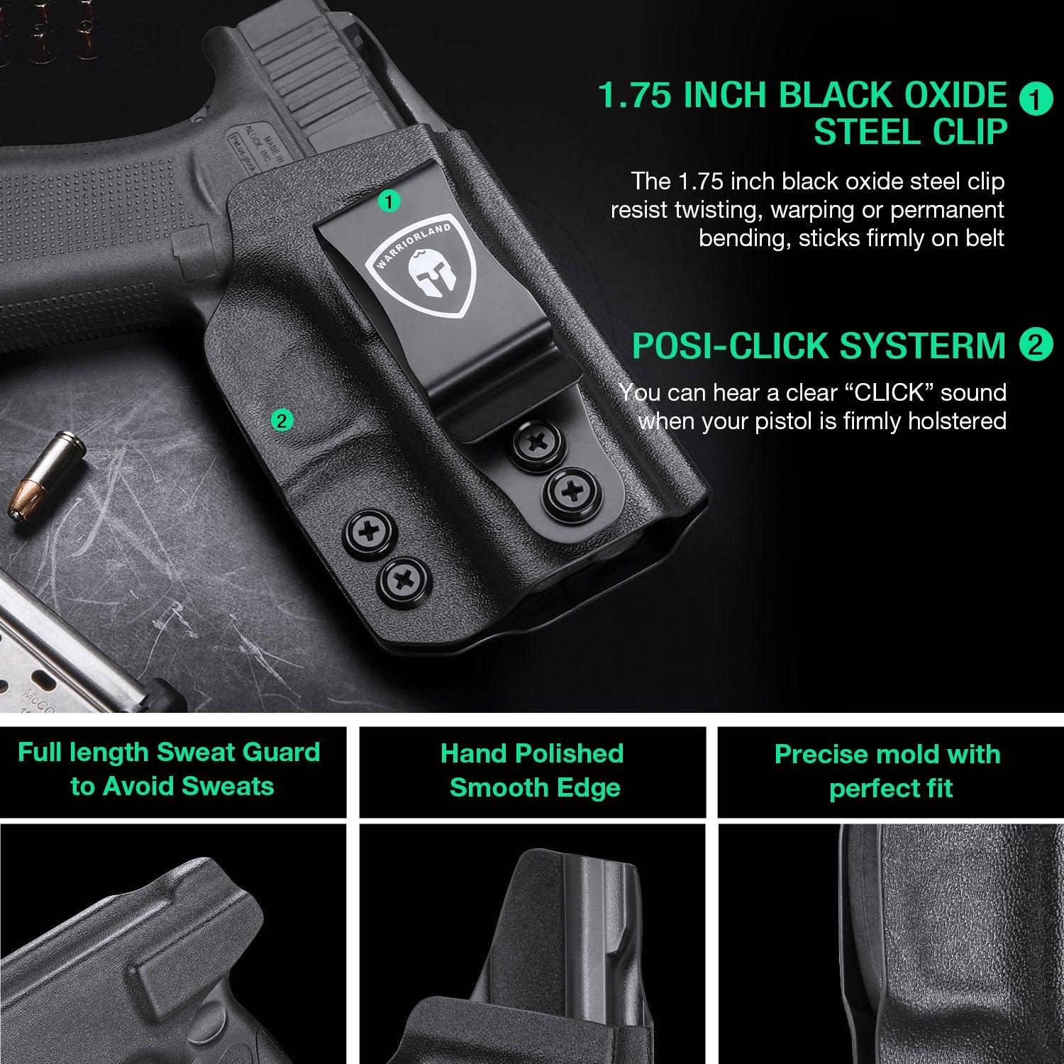 IWB Kydex Glock 43 43x Holster Adjustable Ride Height Metal Belt Clip | WARRIORLAND WARRIORLAND