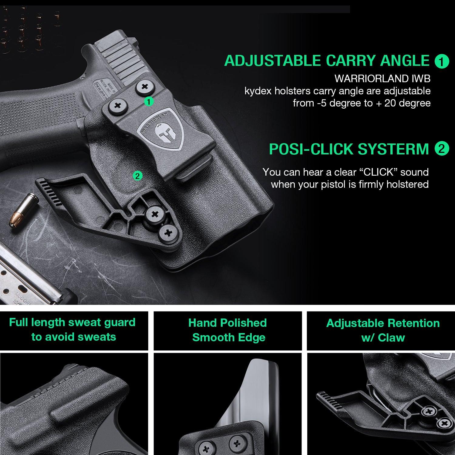 Glock 43 43x IWB Kydex Holster with Claw Red Dot Optics Cut Appendix Concealment Carry Trigger Guard Holsters for Fat Guys | WARRIORLAND WARRIORLAND