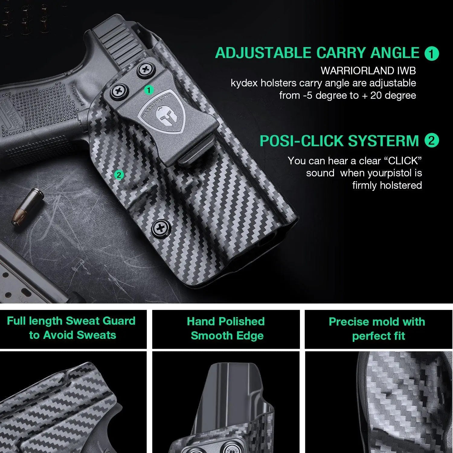 Glock 17/19/26 Gen3-5、Glock 17/19 Gen 4-5 MOS、Glock 34 Inside Waistband Holster Carbon Fiber Kydex  | WARRIORLAND WARRIORLAND