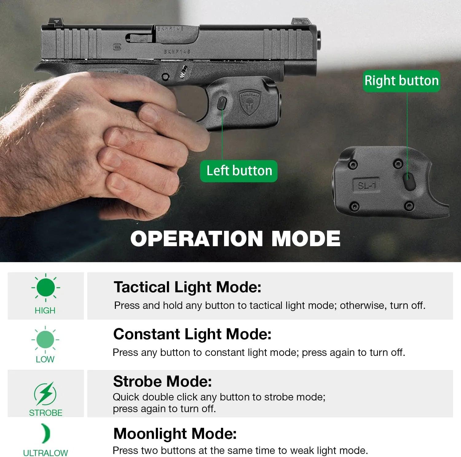 WARRIORLAND Mini Gun Light with Kydex Holster Tailored Made: G48 (Not Fit G48 MOS with Rail) Pistol, 150 Lumens G48 Handgun Light, LED Tactical Flashlight SL-1 Pistol Light WARRIORLAND