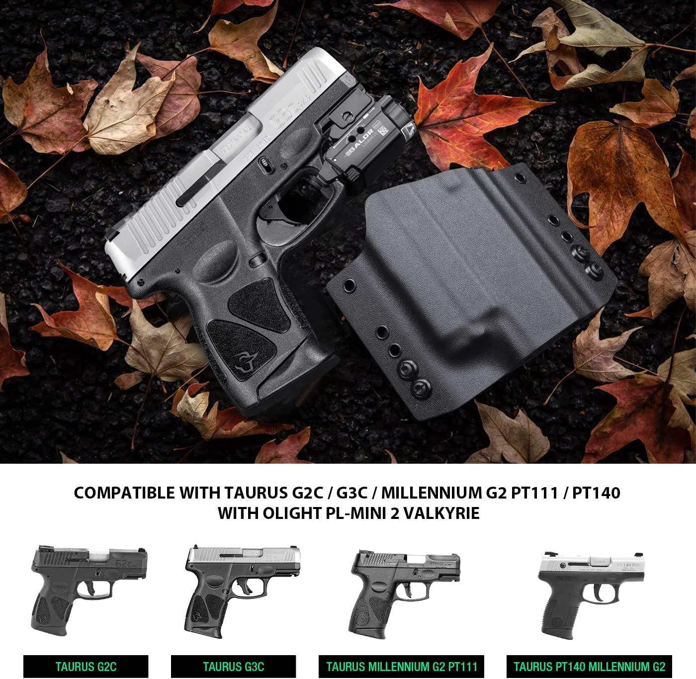 OWB Kydex Light Bearing Holster Optic Cut for Taurus G2C / G3C / Millennium G2 PT111 / PT140 w/ OLIGHT PL-MIN 2 WARRIORLAND