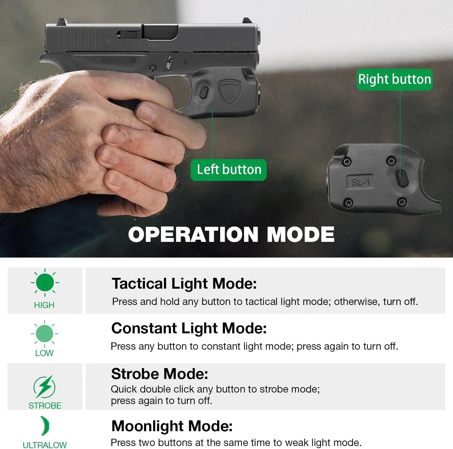 WARRIORLAND Mini Gun Light with Kydex Holster Tailored Made: G42 Pistol, 150 Lumens G42 Handgun Light, LED Tactical Flashlight SL-1 Pistol Light WARRIORLAND