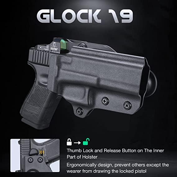 OWB Kydex Level II Retention Thumb Release Glock Holster 17 19 22 23 31 32 Gen 4 5 19X 44 45 WARRIORLAND
