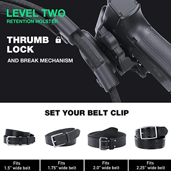 OWB Kydex Level II Retention Thumb Release Glock Holster 17 19 22 23 31 32 Gen 4 5 19X 44 45 WARRIORLAND