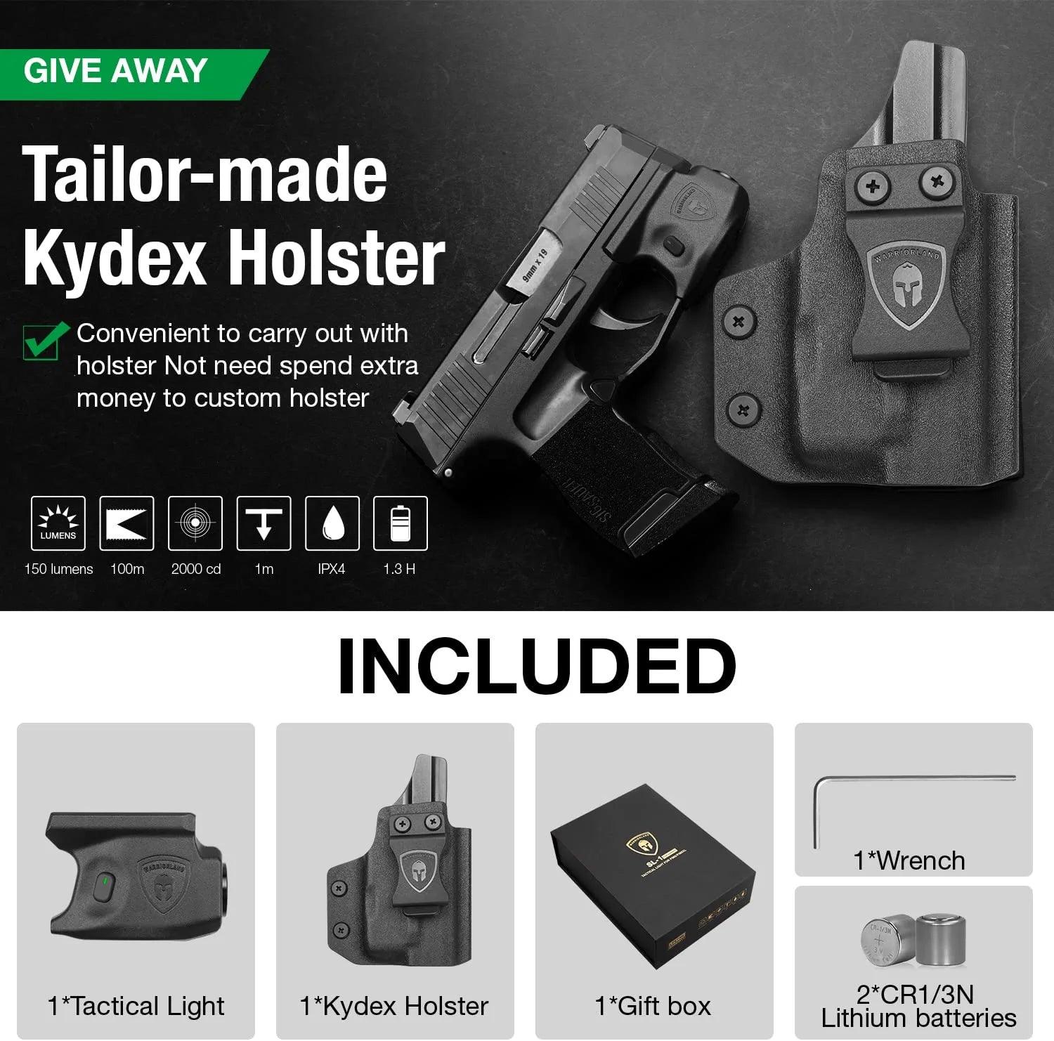 Tactical Weapon Mount Gun Light for Sig Sauer P365 / P365 X XL with Matching Kydex IWB Holster Combo WARRIORLAND