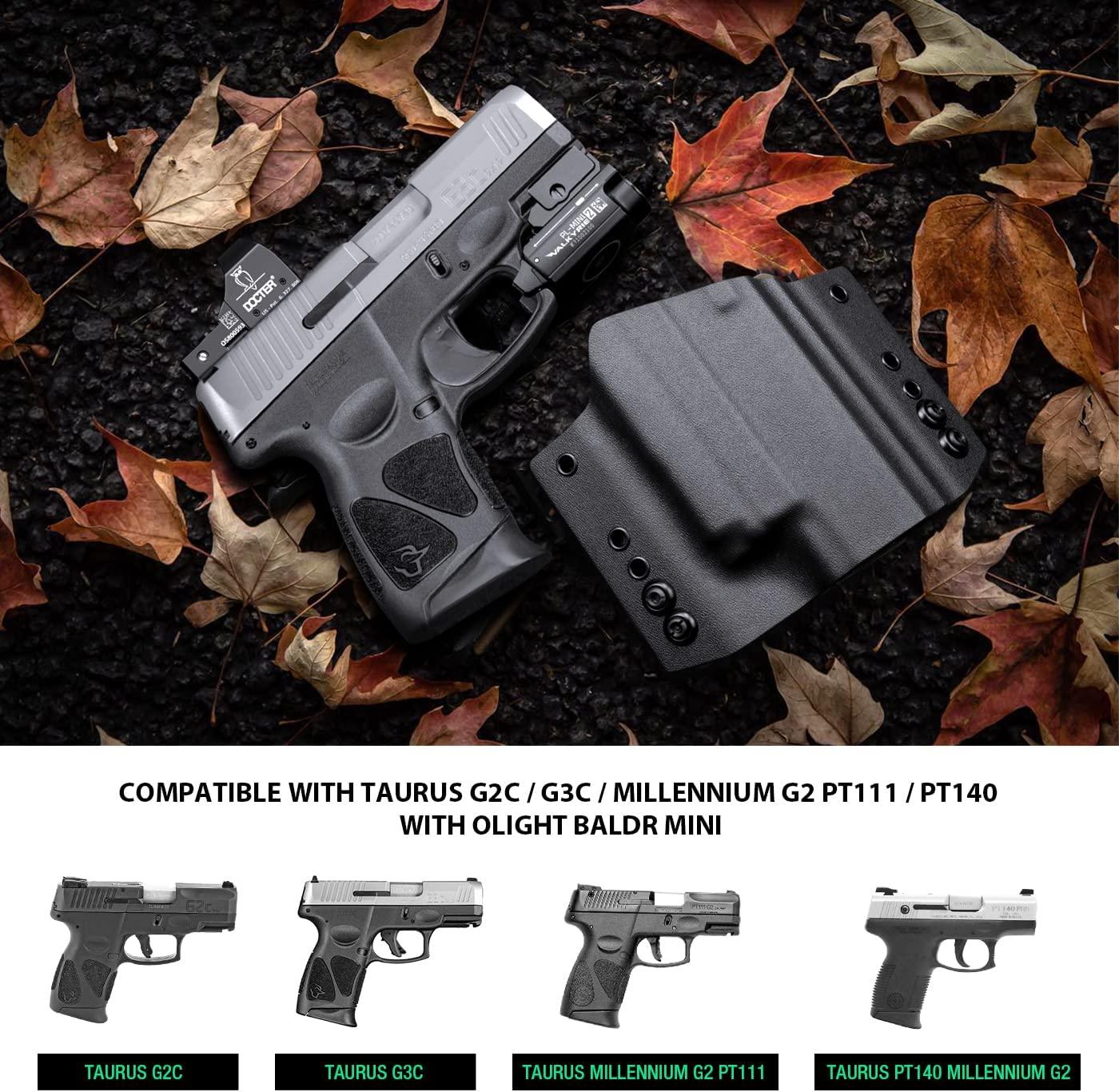 OWB Kydex OLIGHT BALDR Mini Light Bearing Holster for Taurus G2C / G3C / Millennium G2 PT111 / PT140 w/ optics cut WARRIORLAND