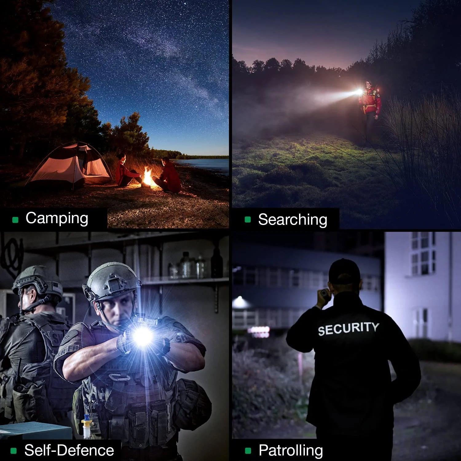 1600 Lumens Tactical Flashlight Included Rechargeable Battery, Compact Handheld Flashlight with 3 Modes, Max Beam Distance 473 Meters & IP68 Water Resistance WARRIORLAND