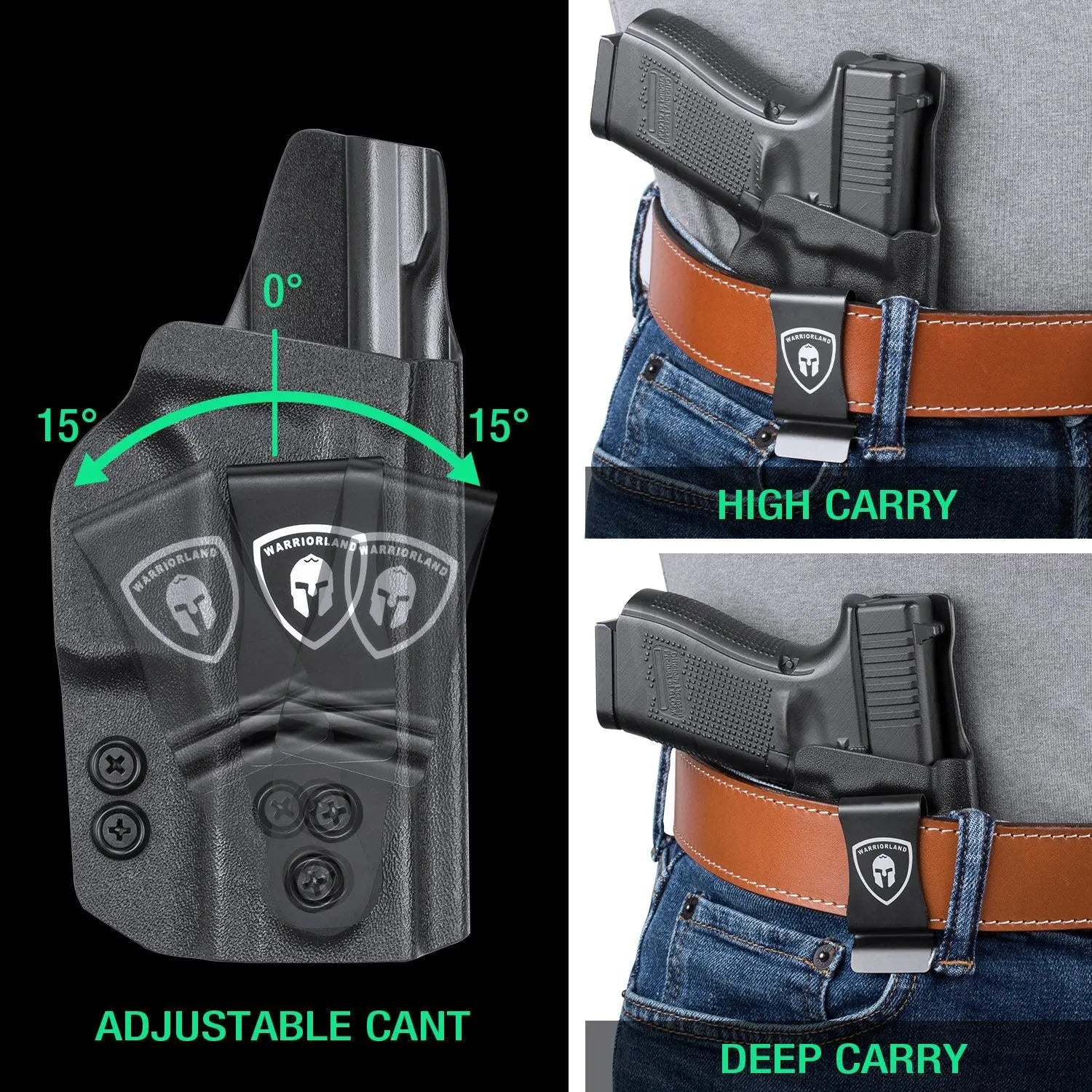 IWB Glock G17 Gen3-5 G19 Gen3-5 G19X G23 Gen3-4 G26 Gen3-5 G32 Gen3-4 G34 Gen3-5 G44 G45 Holster Adjustable Ride Height Metal Belt Clip | WARRIORLAND WARRIORLAND
