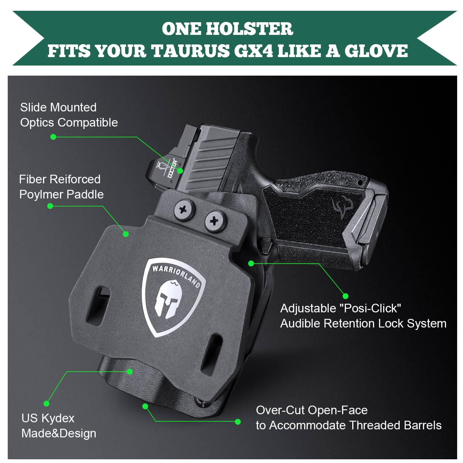 Taurus GX4 OWB Kydex Paddle Holster Appendix Open Carry Fully Trigger Guard with Red Dot Optics Cut | WARRIORLAND WARRIORLAND