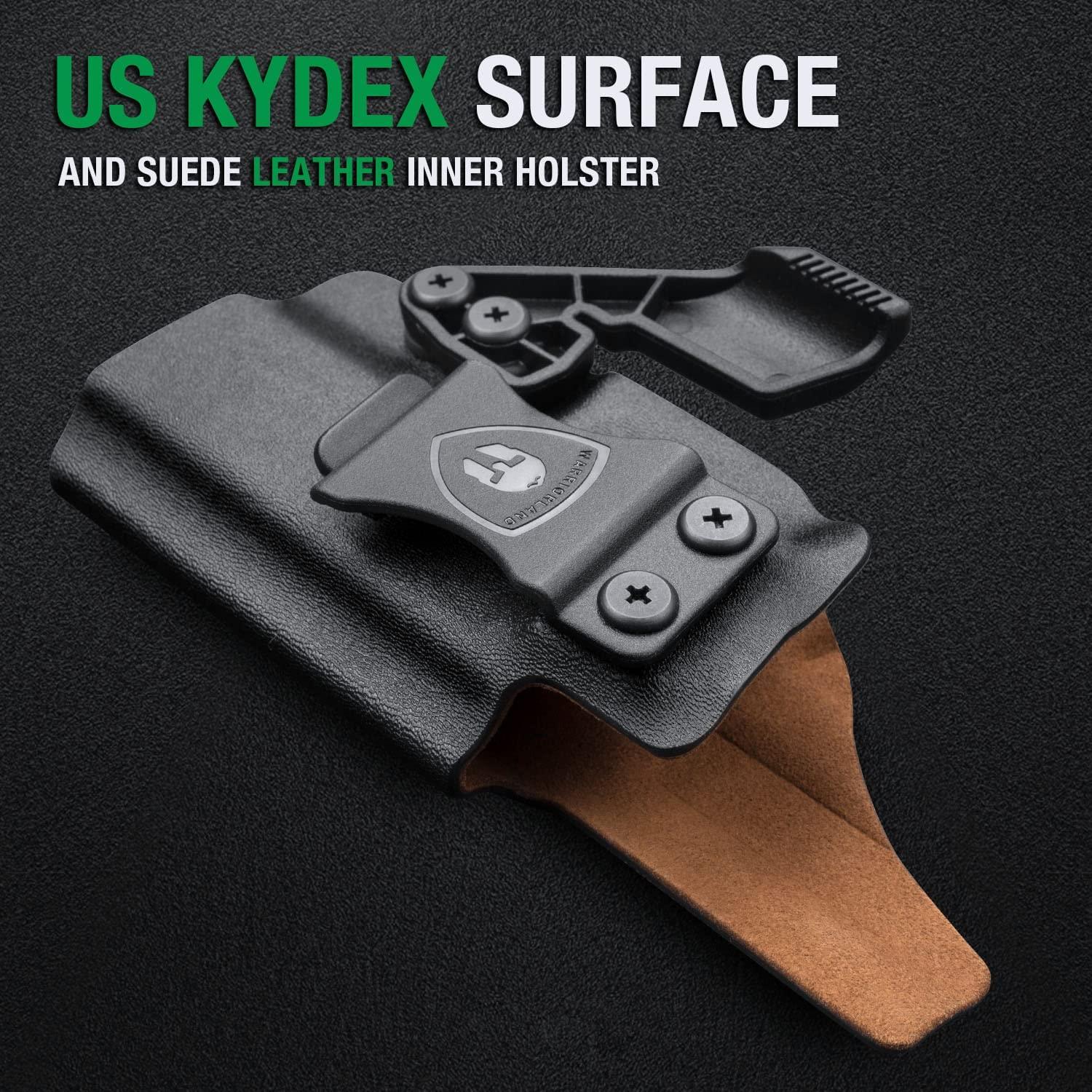 IWB Kydex Leather Lined Holsters with Optics Cut & Claw for Glock G17 Gen3-5 G19 Gen3-5 G19X G23 Gen3-4 G22 Gen3-4 G31 Gen3-4 G32 Gen3-4 G44 G45 WARRIORLAND