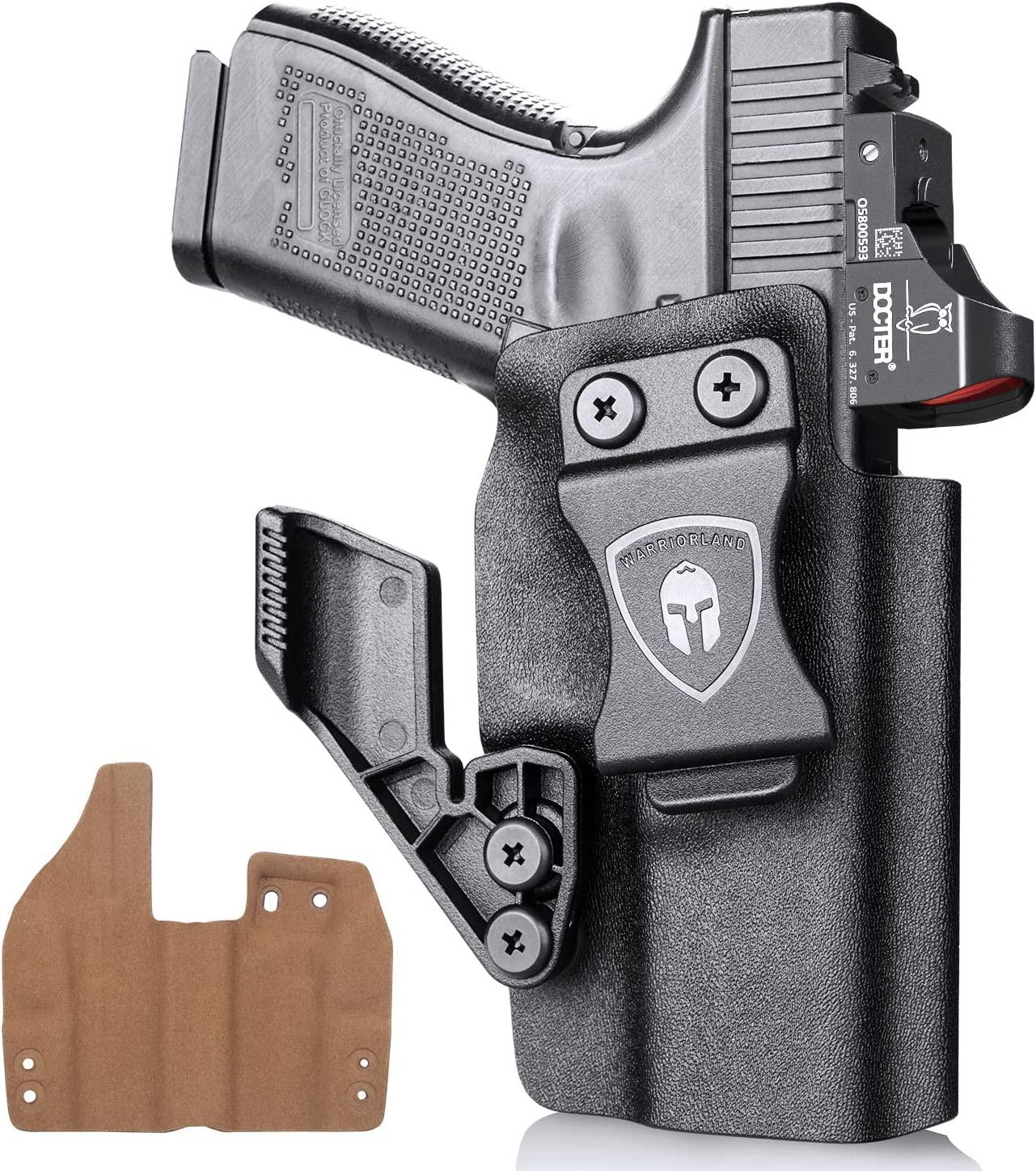 IWB Kydex Leather Lined Holsters with Optics Cut & Claw for Glock G17 Gen3-5 G19 Gen3-5 G19X G23 Gen3-4 G22 Gen3-4 G31 Gen3-4 G32 Gen3-4 G44 G45 WARRIORLAND