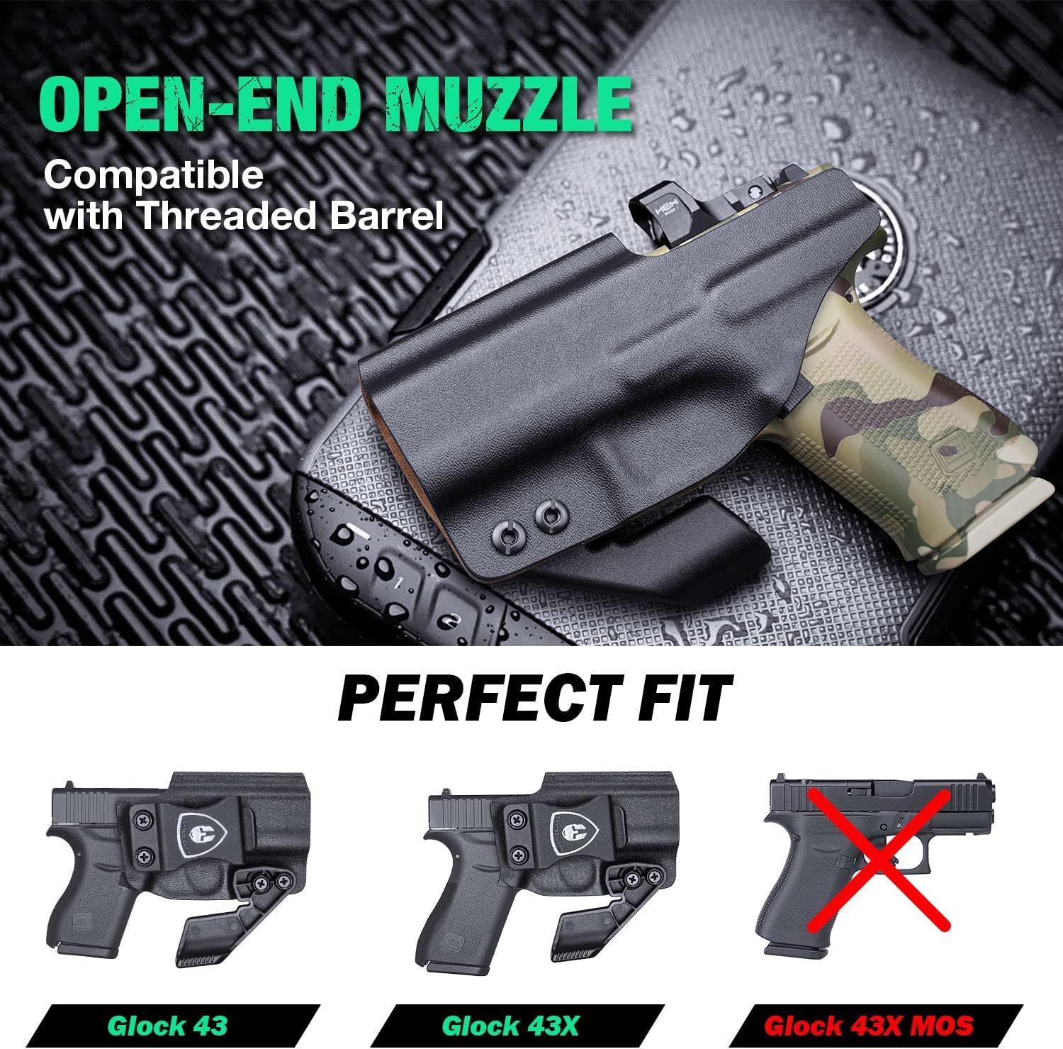 Glock 43 /43x Soft Lined Kydex Leather Inside Hybrid IWB with red dot sight optic cut and claw for fat guys WARRIORLAND