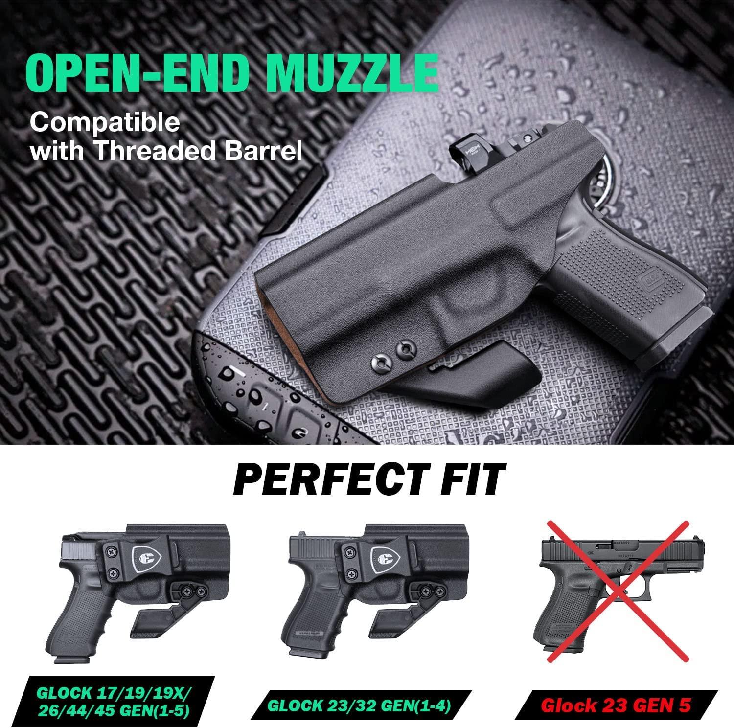 IWB Kydex Leather Lined Holsters with Optics Cut & Claw for Glock 19/19X/26/44/45(GEN 1-5) & 23/32(GEN 1-4) WARRIORLAND