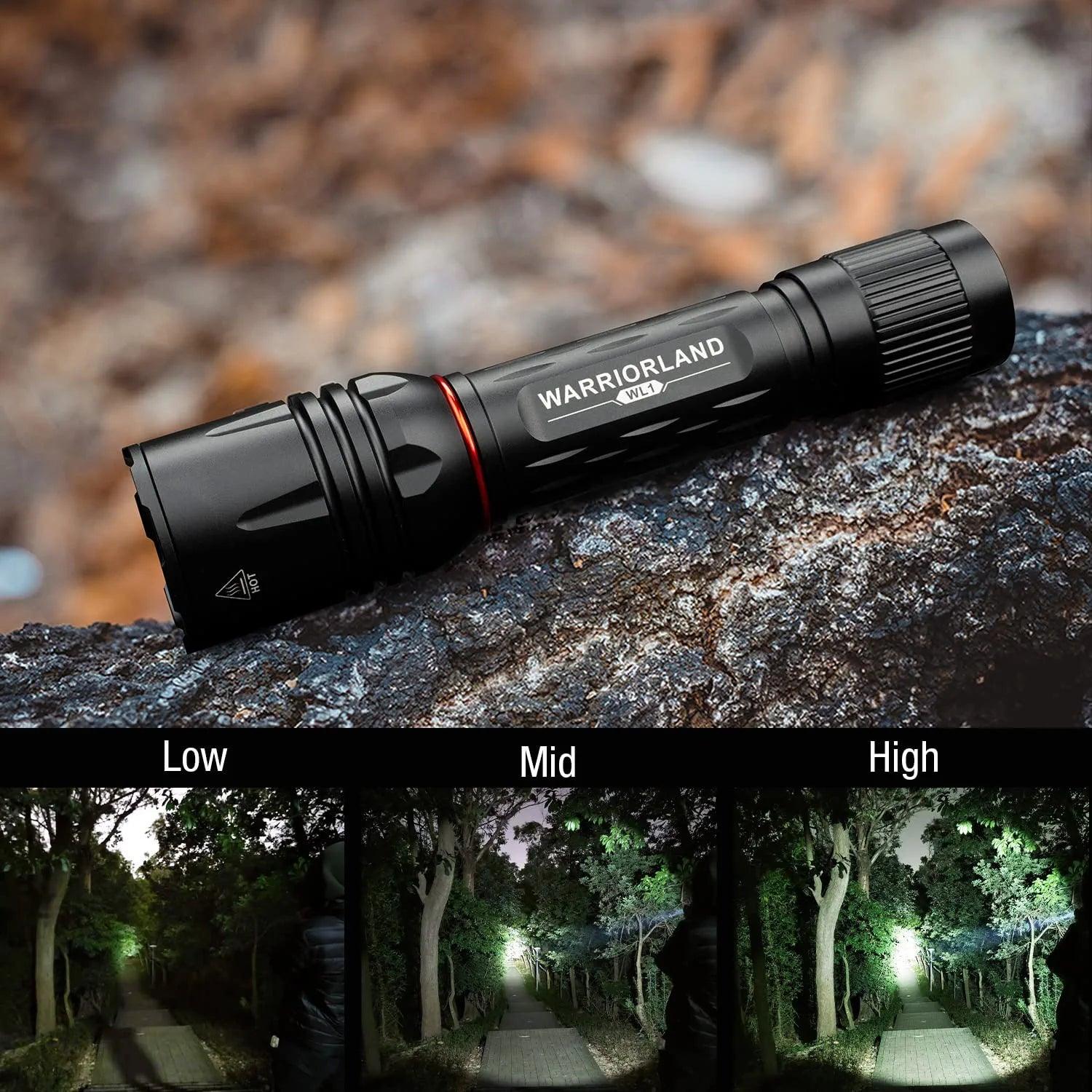 1600 Lumens Tactical Flashlight Included Rechargeable Battery, Compact Handheld Flashlight with 3 Modes, Max Beam Distance 473 Meters & IP68 Water Resistance WARRIORLAND