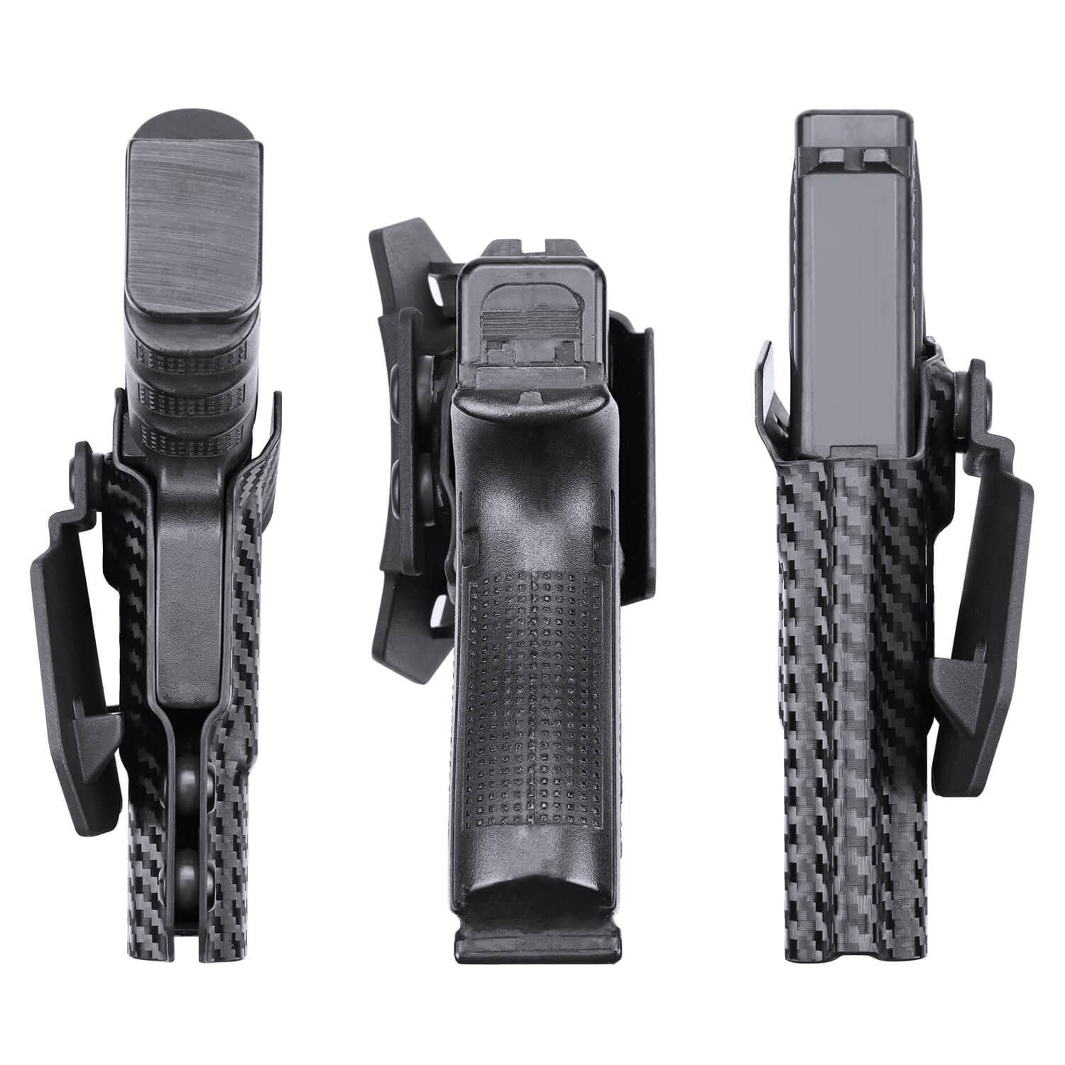 Glock G17/G19/34 Gen3-5 G17 Gen4 MOS G17 Gen5 MOS G19X G19 Gen4 MOS G19 Gen5 MOS G23 Gen3-4 G22 Gen3-4 G31 Gen3-4 G32 Gen3-4 G34 Gen5 MOS G44 G45 G45 MOS OWB Paddle Carbon Fiber Kydex with Red Dot Sights Optics Cut Trigger Guard | WARRIORLAND WARRIORLAND