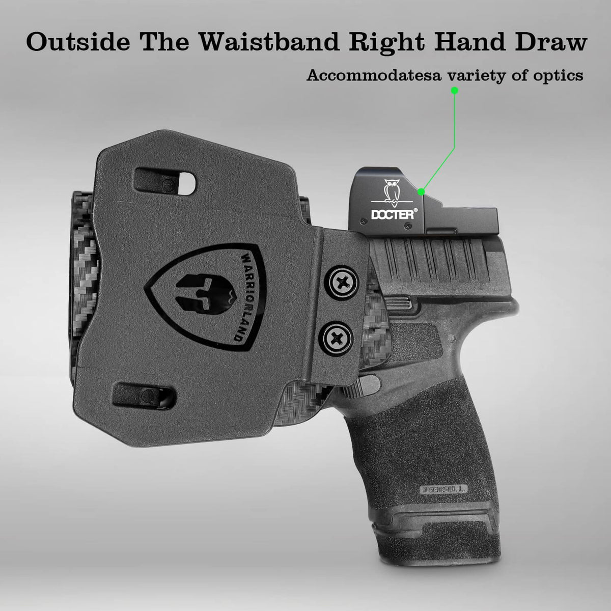 Springfield Armory Hellcat Pro Kydex OWB Paddle Holster with red dot sights optics cuts Trigger Guard Carbon Fiber | WARRIORLAND WARRIORLAND