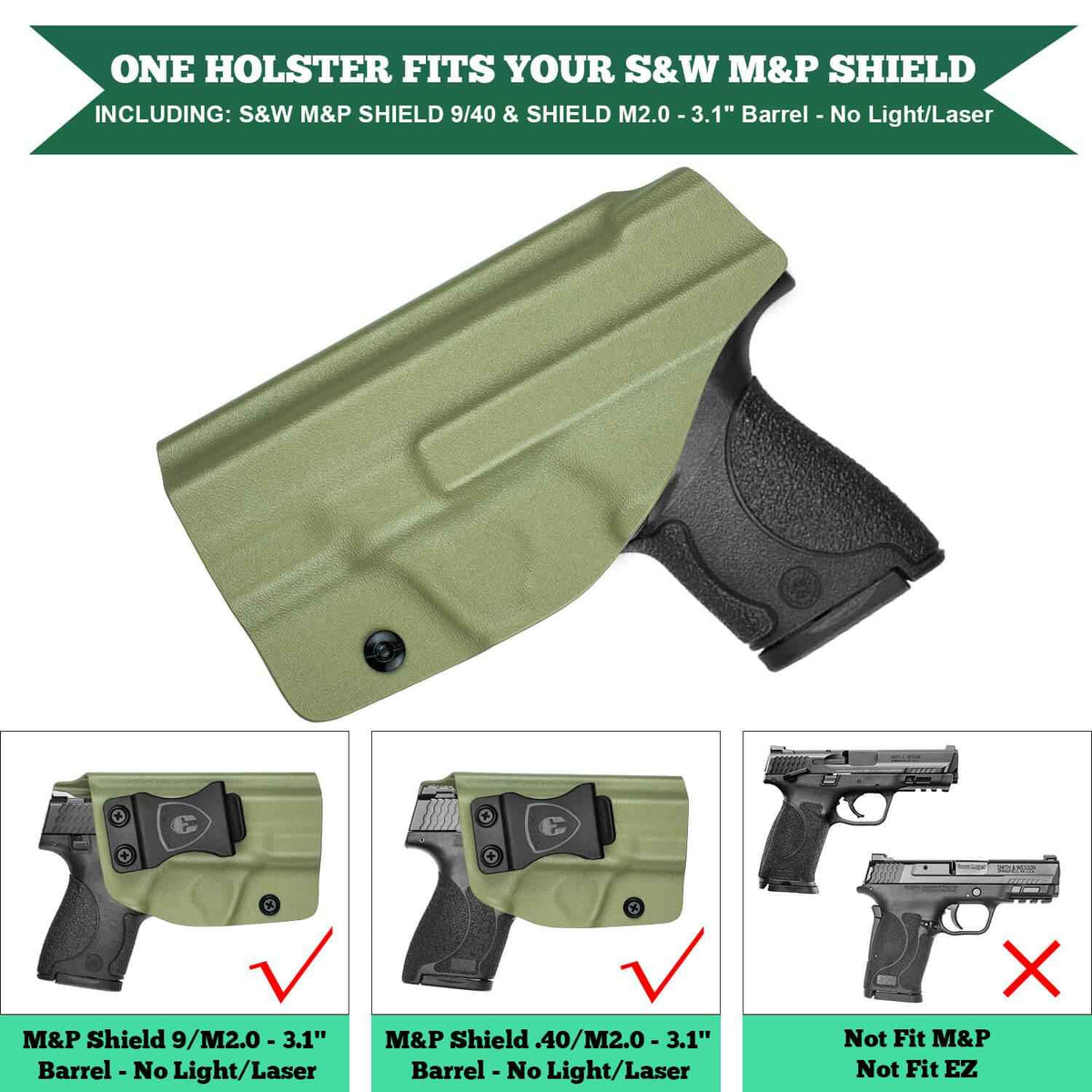 Army Green Smith & Wesson Kydex IWB Holster M&P Shield Plus M2.0 M1.0 9mm/.40 Pistol | WARRIORLAND