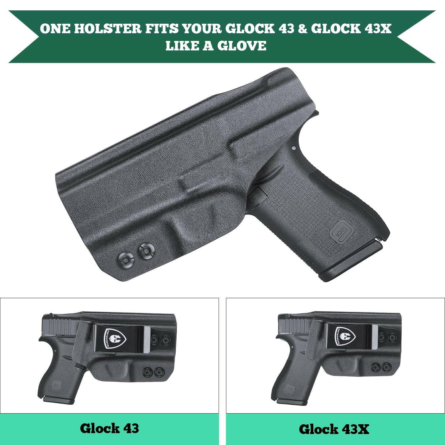 IWB Kydex Glock 43 43x Holster Adjustable Ride Height Metal Belt Clip | WARRIORLAND WARRIORLAND