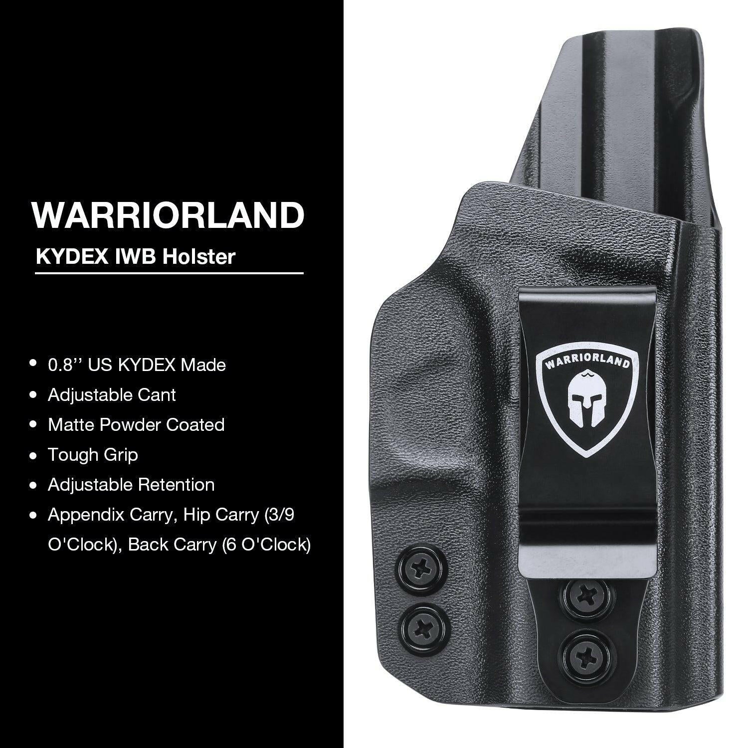 IWB Kydex Glock 43 43x Holster Adjustable Ride Height Metal Belt Clip | WARRIORLAND WARRIORLAND