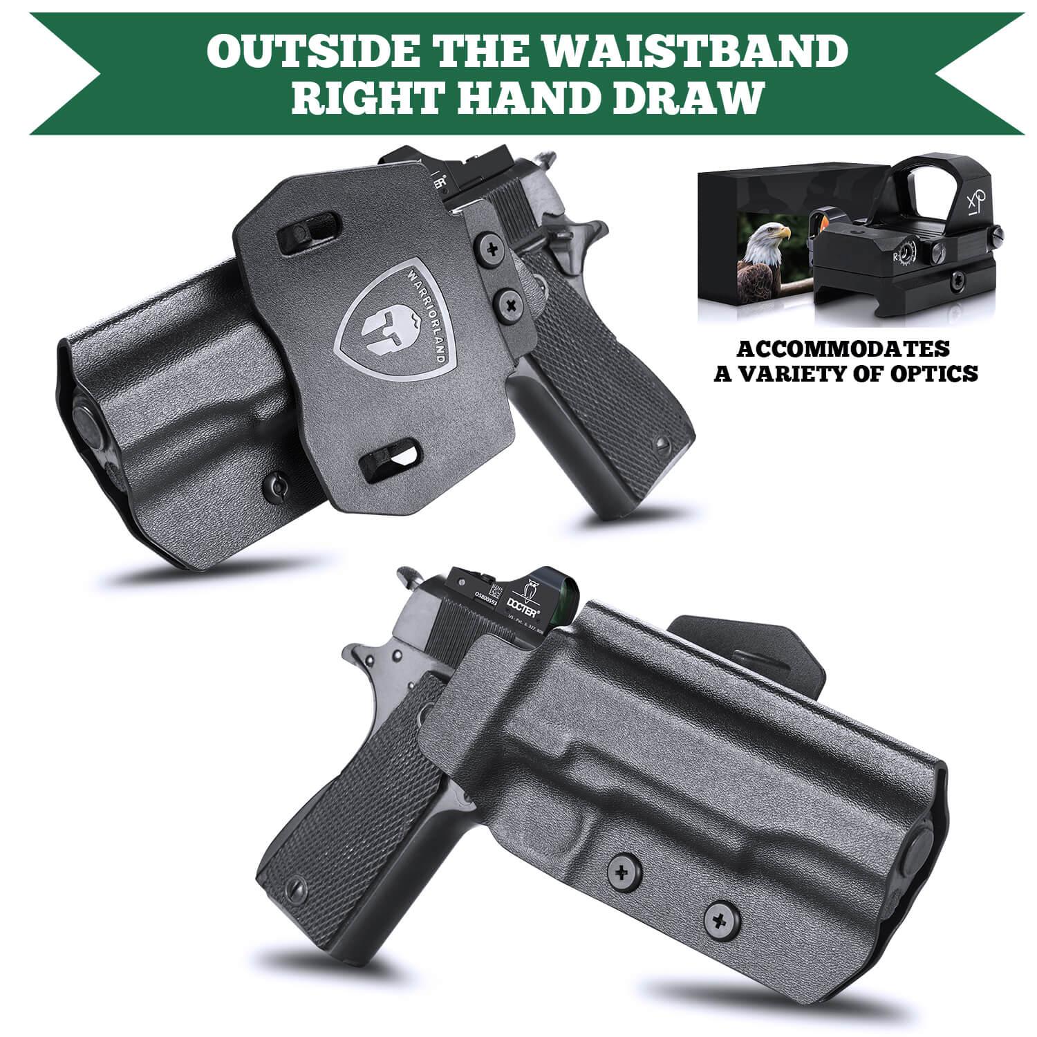 Open Carry OWB Kydex Paddle Holster for 1911 .45 ACP Pistol No Rail with Red Dot Paddle Appendix Fully Trigger Guard | WARRIORLAND WARRIORLAND