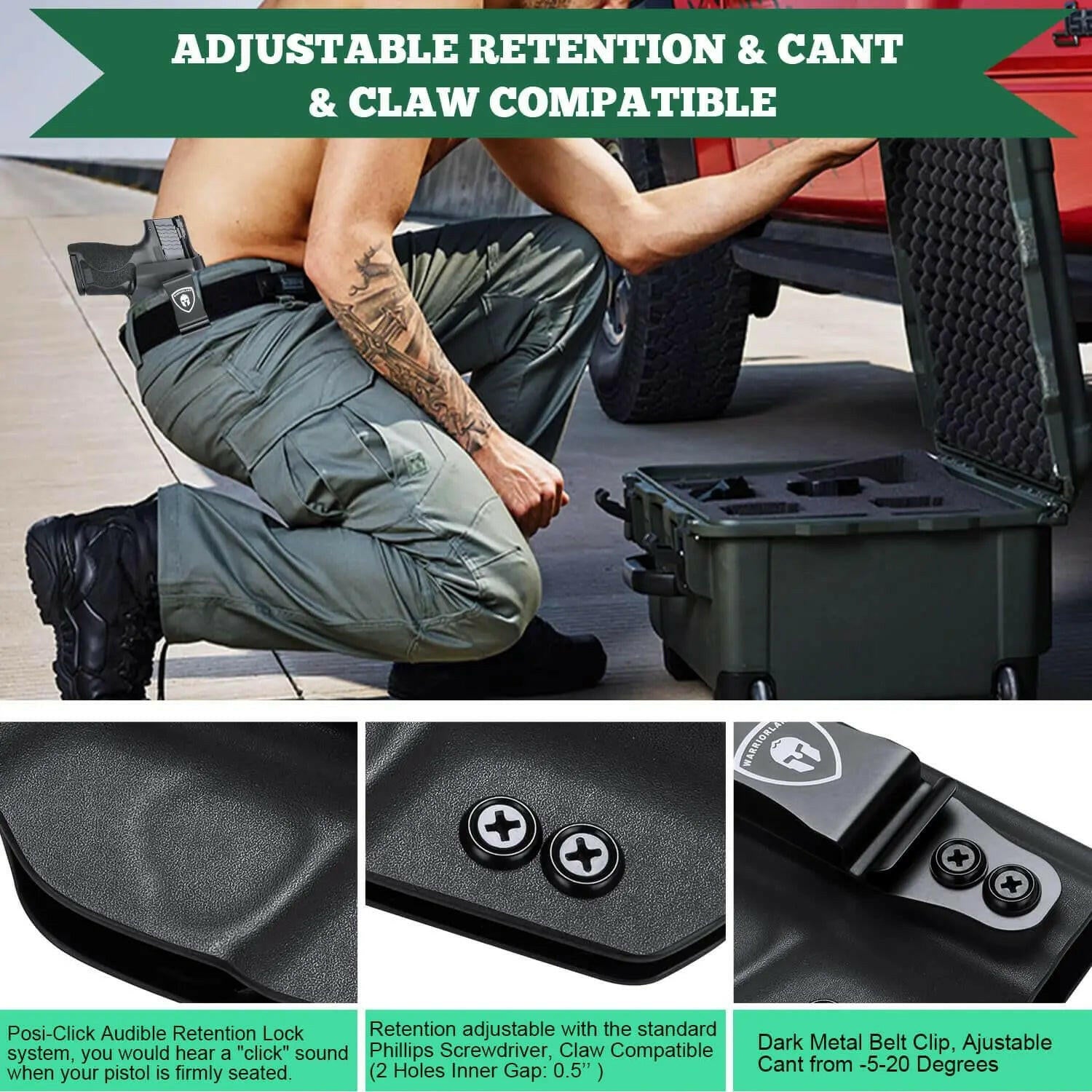 IWB Glock G17 Gen3-5 G19 Gen3-5 G19X G23 Gen3-4 G26 Gen3-5 G32 Gen3-4 G34 Gen3-5 G44 G45 Holster Adjustable Ride Height Metal Belt Clip | WARRIORLAND WARRIORLAND