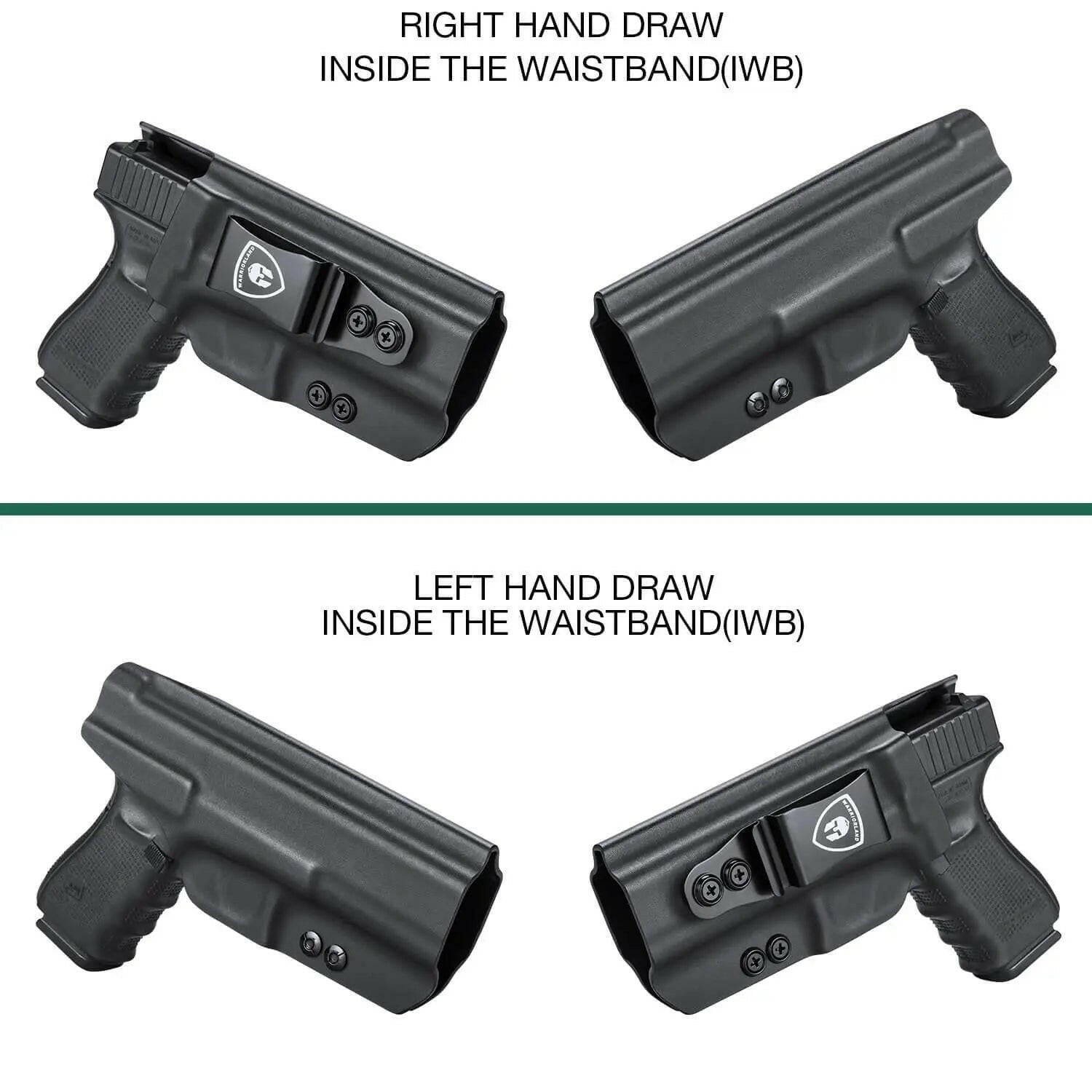 IWB Glock G17 Gen3-5 G19 Gen3-5 G19X G23 Gen3-4 G26 Gen3-5 G32 Gen3-4 G34 Gen3-5 G44 G45 Holster Adjustable Ride Height Metal Belt Clip | WARRIORLAND WARRIORLAND