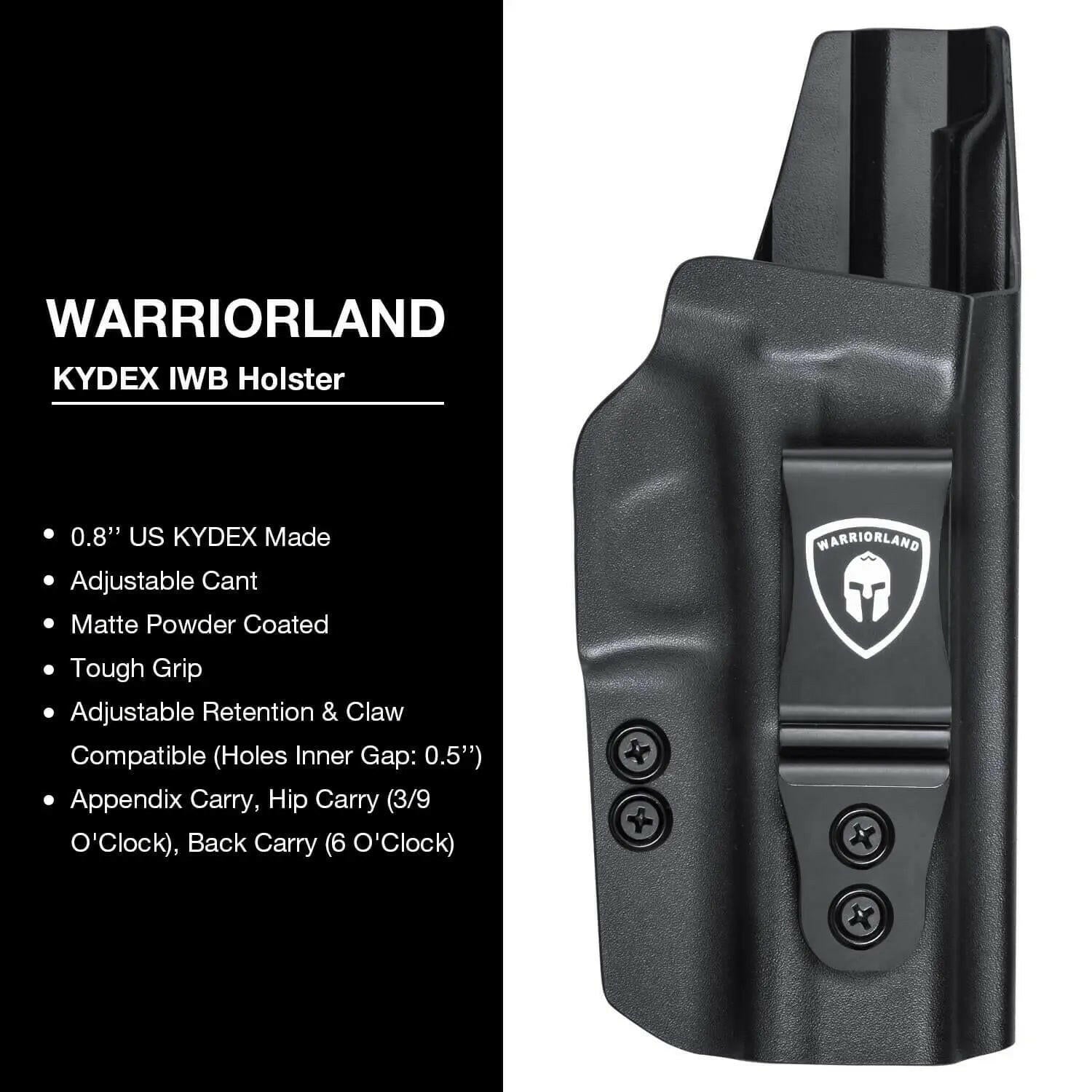 IWB Glock G17 Gen3-5 G19 Gen3-5 G19X G23 Gen3-4 G26 Gen3-5 G32 Gen3-4 G34 Gen3-5 G44 G45 Holster Adjustable Ride Height Metal Belt Clip | WARRIORLAND WARRIORLAND