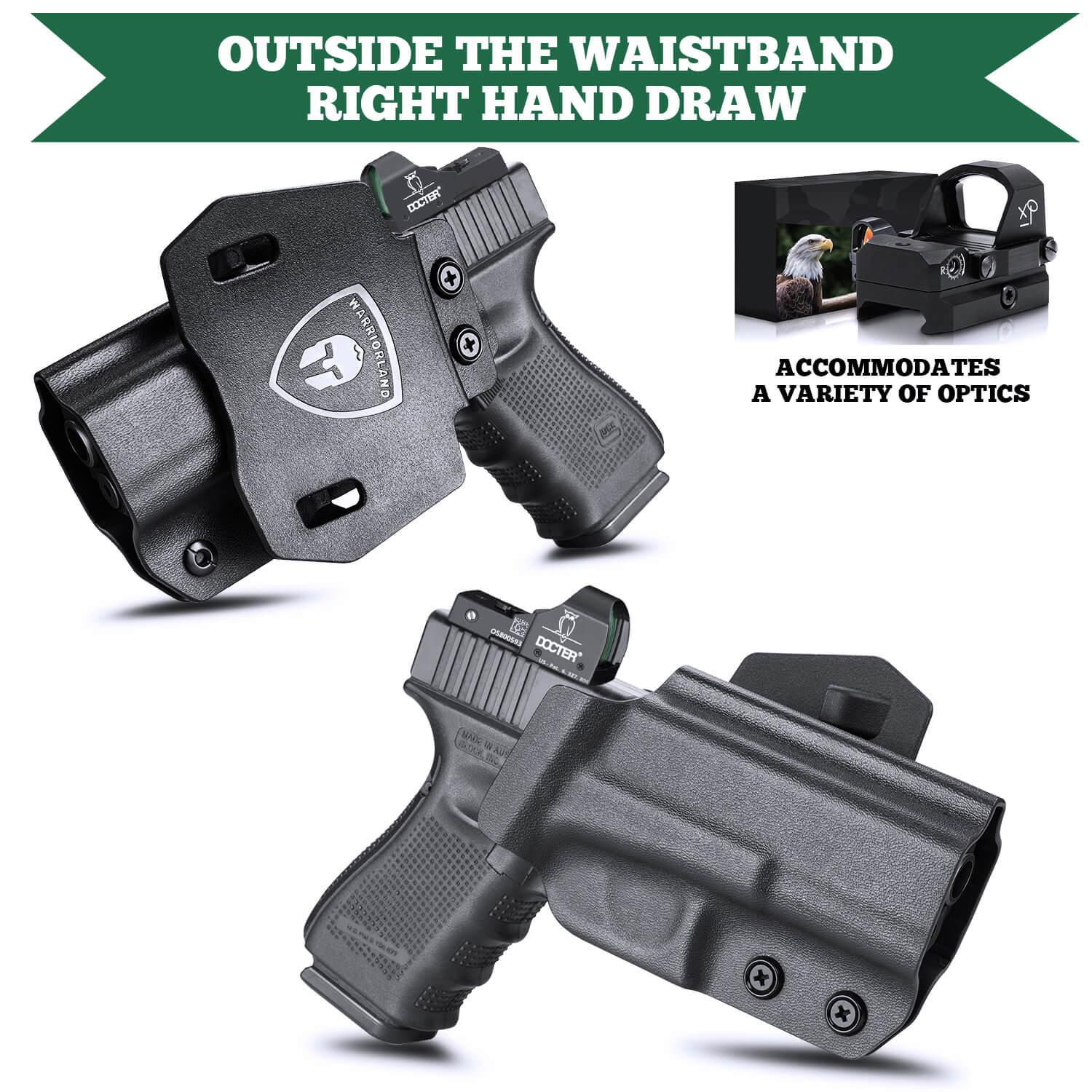 Kydex OWB Paddle Holster with red dot optics cut for Glock 17 19 23 26 32 Gen 4 5 19X 44 45 Right/Left Handed | WARRIORLAND WARRIORLAND