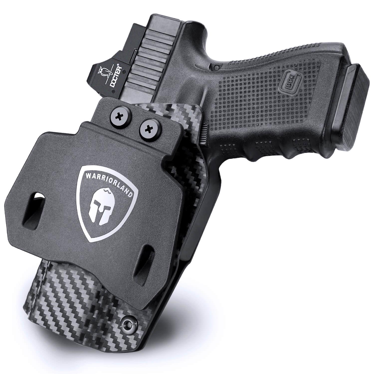 Glock 17 19 23 26 32 Gen 4 5 19X 44 45 OWB Paddle Carbon Fiber Kydex with Red Dot Sights Optics Cut Trigger Guard | WARRIORLAND WARRIORLAND