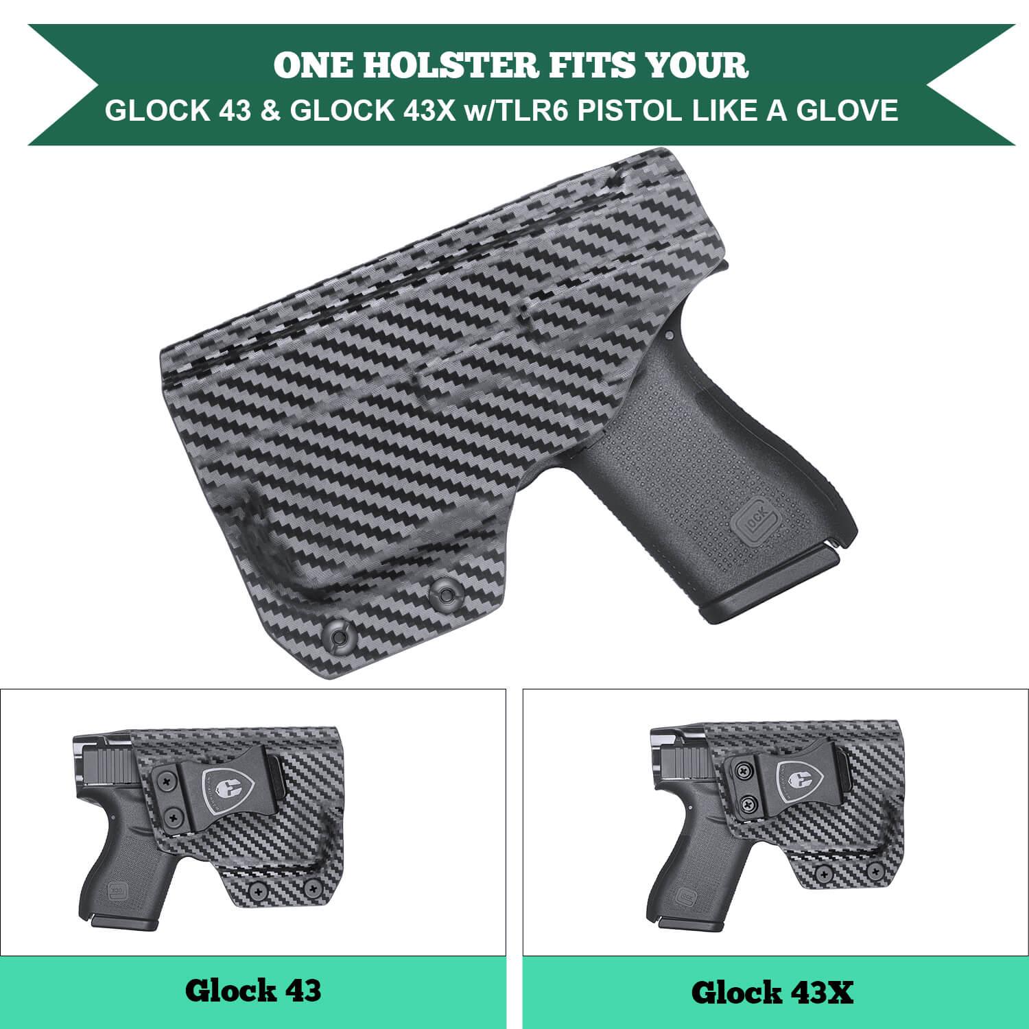 WARRIORLAND IWB Kydex Holster, Compatible with (No Railed/NO MOS Version) Glock 43 /43X / 48 with TLR-6 / TLR-6 HL/TLR-6 HL G Light, Adj. Cant & Retention, Right- / Left-Hand Option WARRIORLAND