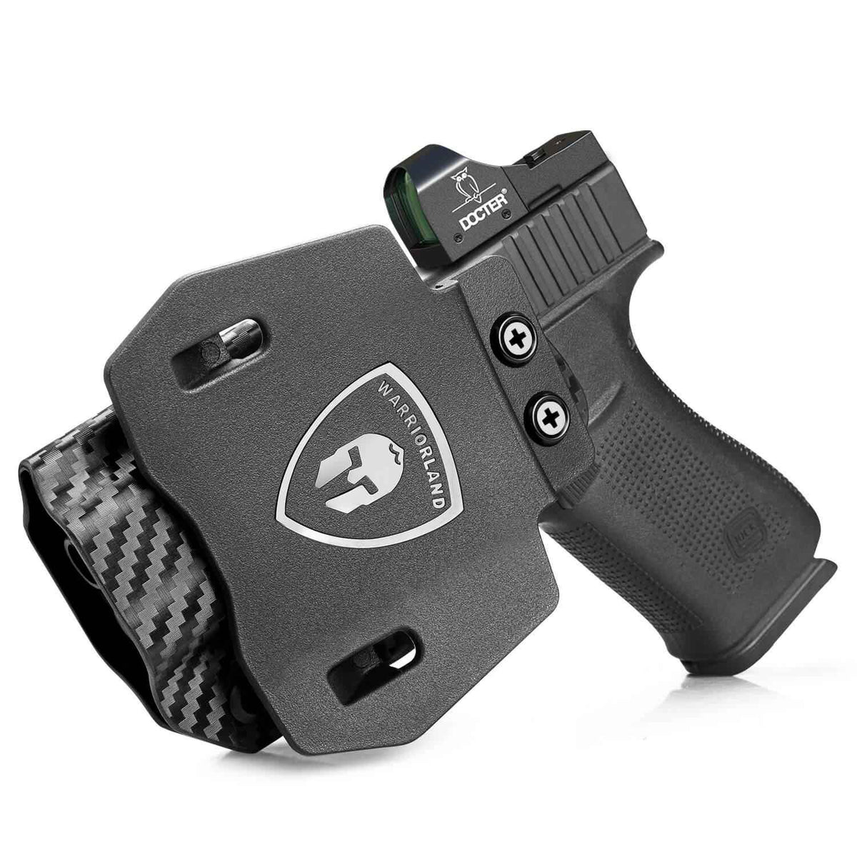 OWB Glock 43 43x Paddle Holster Carbon Fiber Kydex Appendix Open Carry Red Dot Optics Cut Fully Trigger Guard | WARRIORLAND