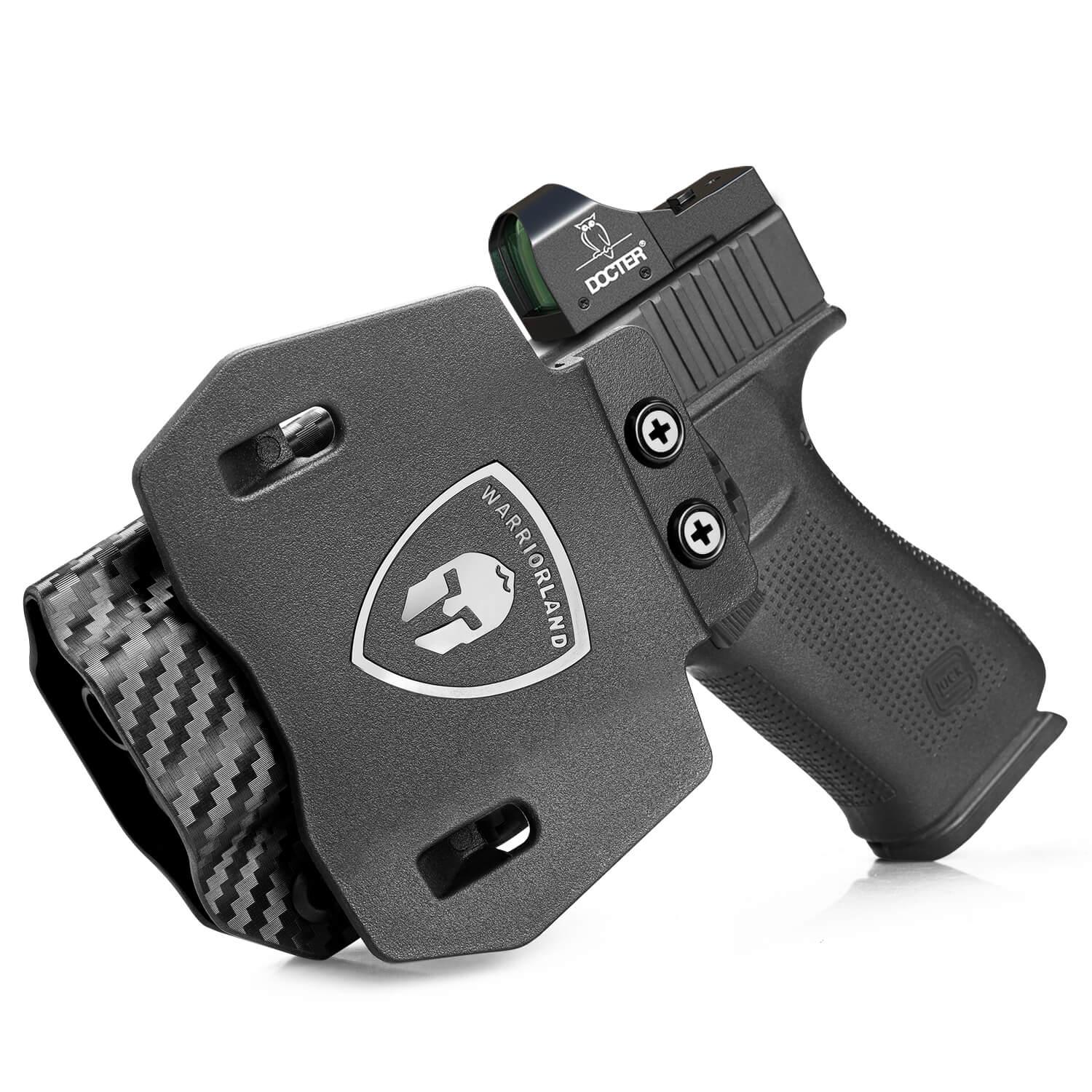 OWB Glock 43 43x Paddle Holster Carbon Fiber Kydex Appendix Open Carry Red Dot Optics Cut Fully Trigger Guard | WARRIORLAND WARRIORLAND