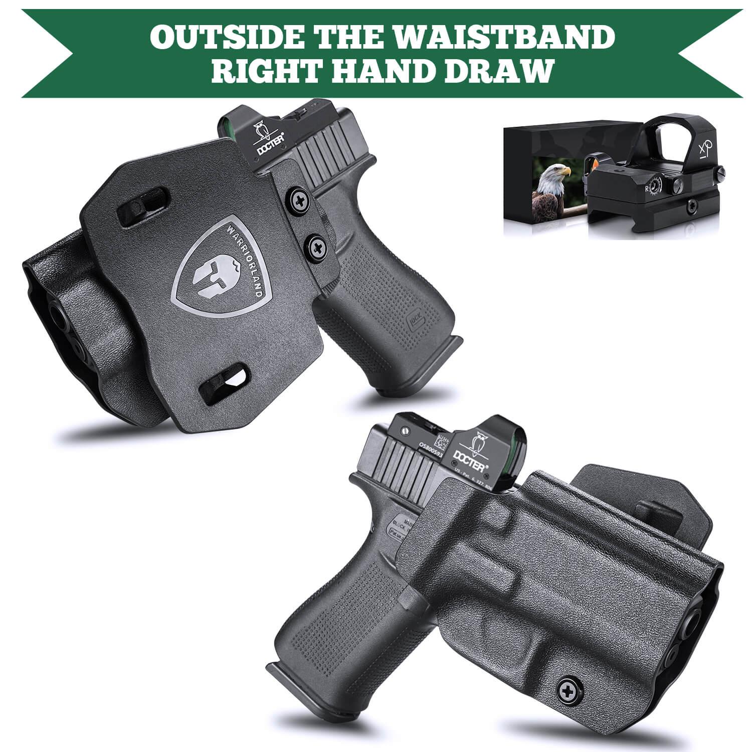 Kydex OWB Holster for Glock 43 43x with Paddle Appendix Open Carry Red Dot Optics Cut Trigger Guard Right/ Left | WARRIORLAND WARRIORLAND