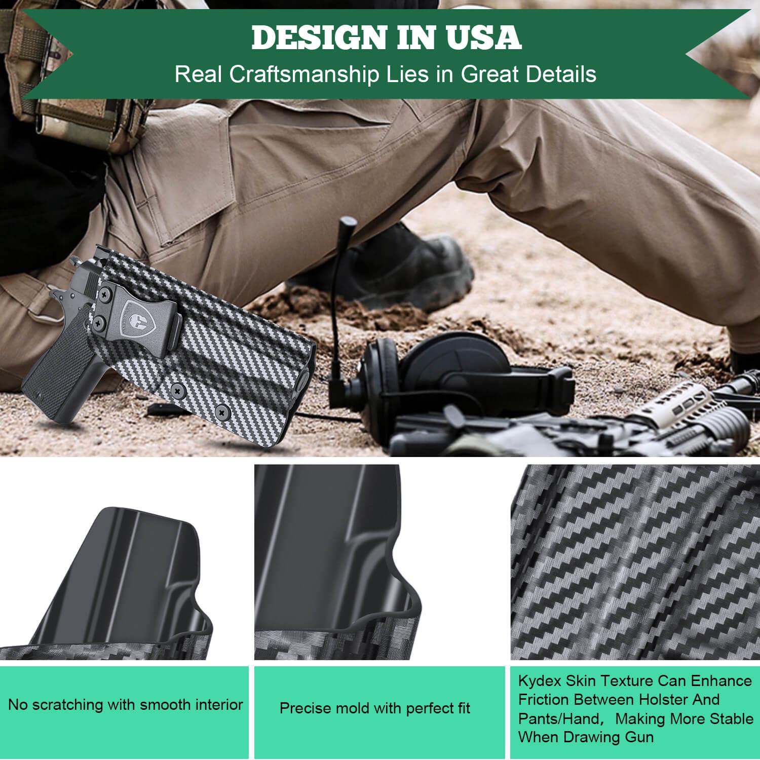 Carbon Fiber Kydex 1911 .45 ACP Pistol No Rail IWB Tactical Holster | Right Hand | WARRIORLAND WARRIORLAND