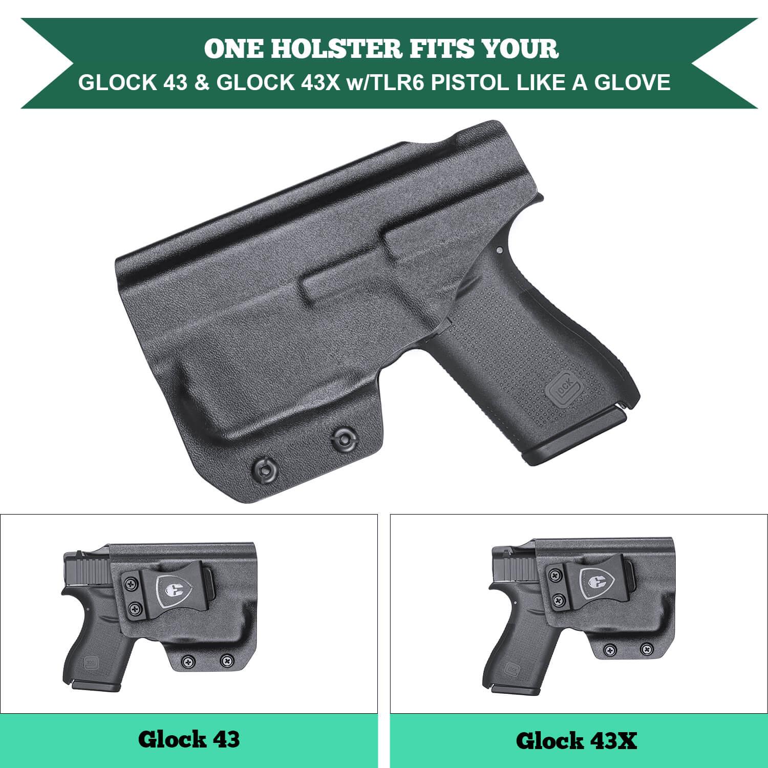 WARRIORLAND IWB Kydex Holster, Compatible with (No Railed/NO MOS Version) Glock 43 /43X / 48 with TLR-6 / TLR-6 HL/TLR-6 HL G Light, Adj. Cant & Retention, Right- / Left-Hand Option WARRIORLAND