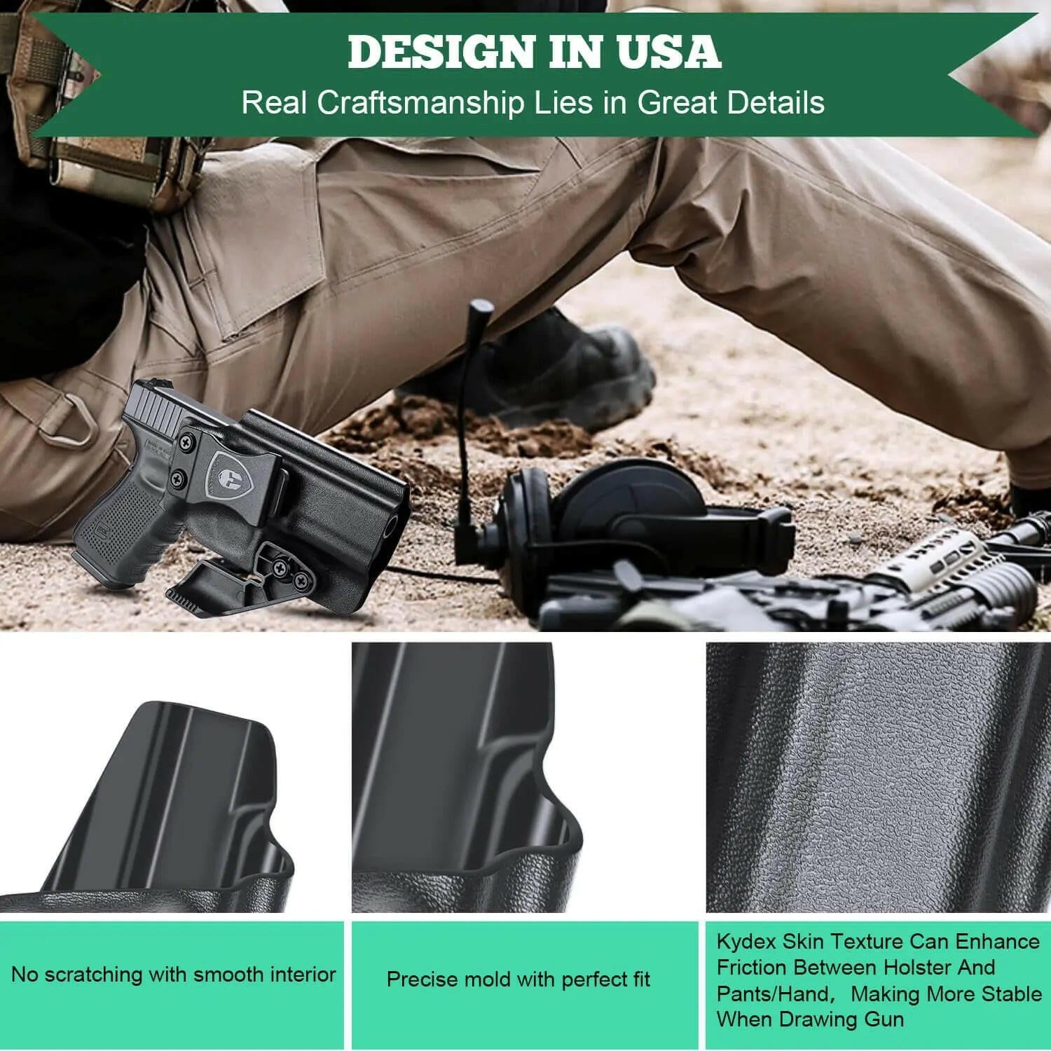 Glock 17/19/34 Gen3-5、Glock 17/19 Gen 4-5 MOS、G19X G23 Gen3-4 G22 Gen3-4 G31 Gen3-4 G32 Gen3-4 G34 Gen5 MOS G44 G45 G45 MOS holster with Claw Red Dot Optics Cut Trigger Guard Holsters for Fat Guys | WARRIORLAND WARRIORLAND