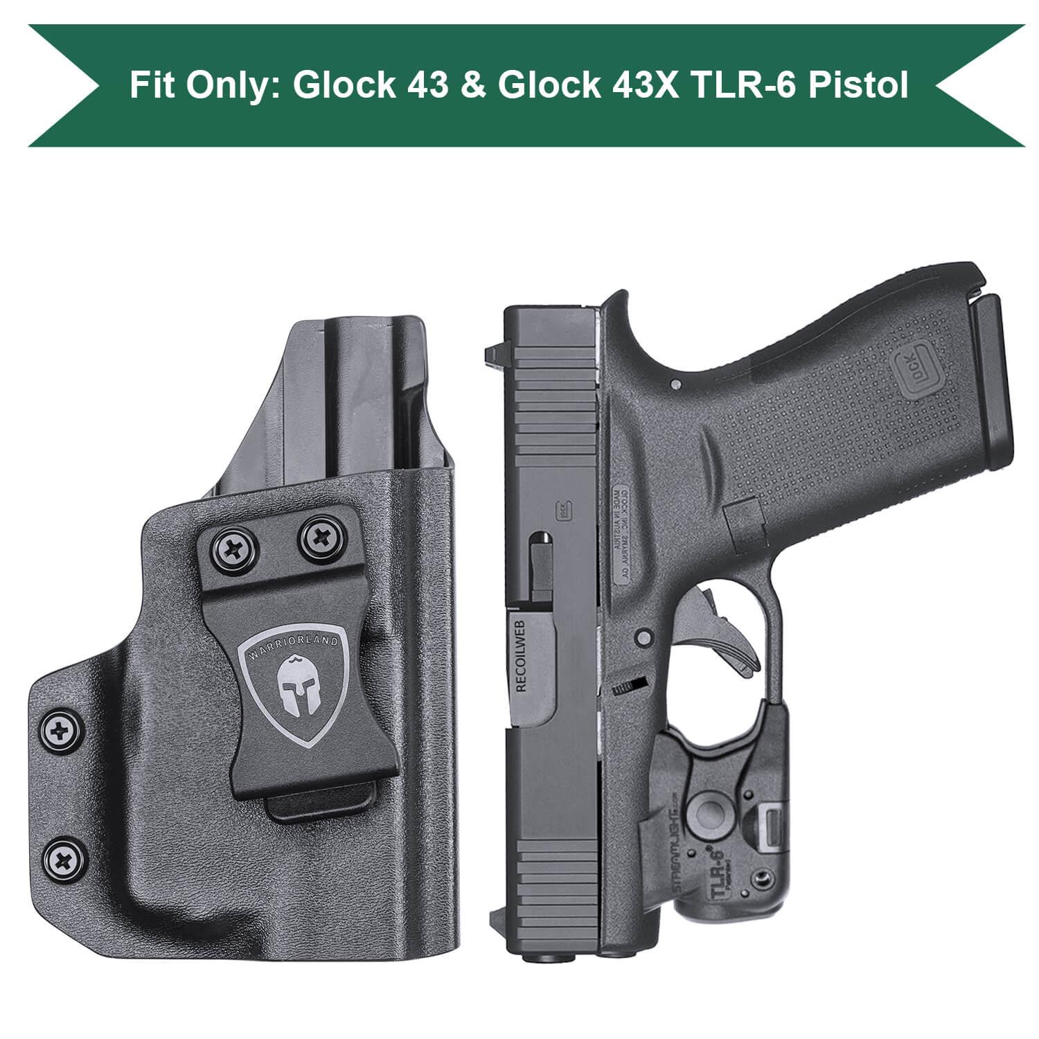 WARRIORLAND IWB Kydex Holster, Compatible with (No Railed/NO MOS Version) Glock 43 /43X / 48 with TLR-6 / TLR-6 HL/TLR-6 HL G Light, Adj. Cant & Retention, Right- / Left-Hand Option WARRIORLAND