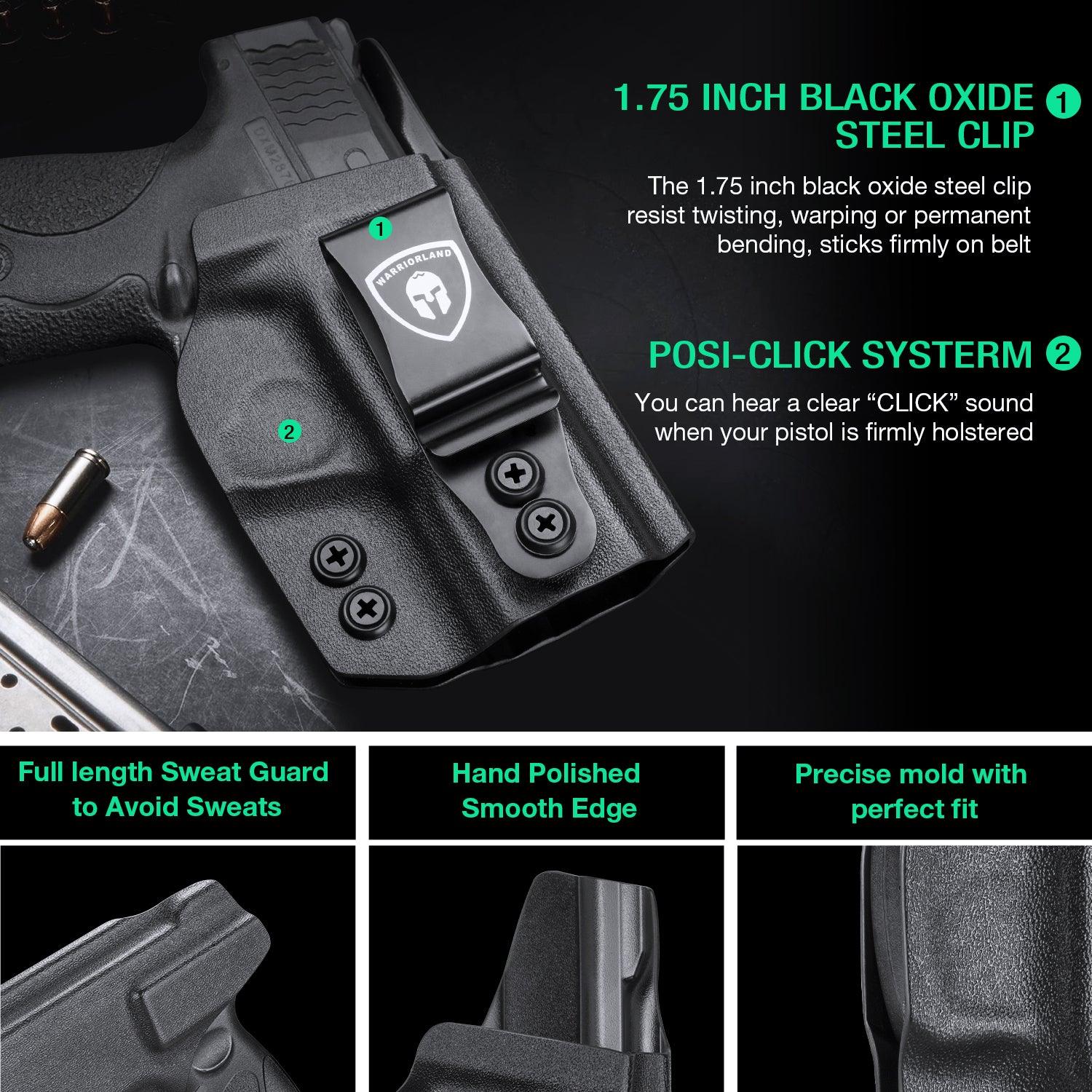 Kydex IWB Holster Smith & Wesson M&P Shield /Plus/ M2.0 9mm/.40 Pistol Adjustable Ride Height Metal Belt Clip | WARRIORLAND WARRIORLAND