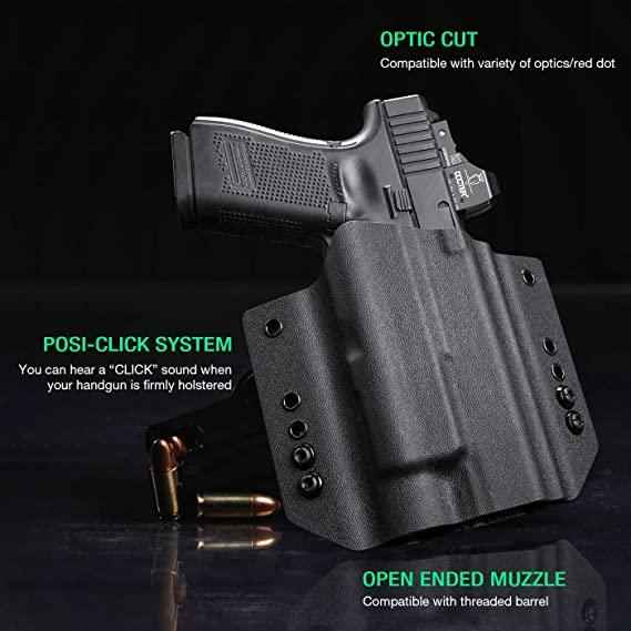 Kydex OWB Light Bearing Holster for Glock 17 19 23 32 Gen 4 5 19X 44 45 with Streamlight TLR 1 1S HL Light, Right Hand