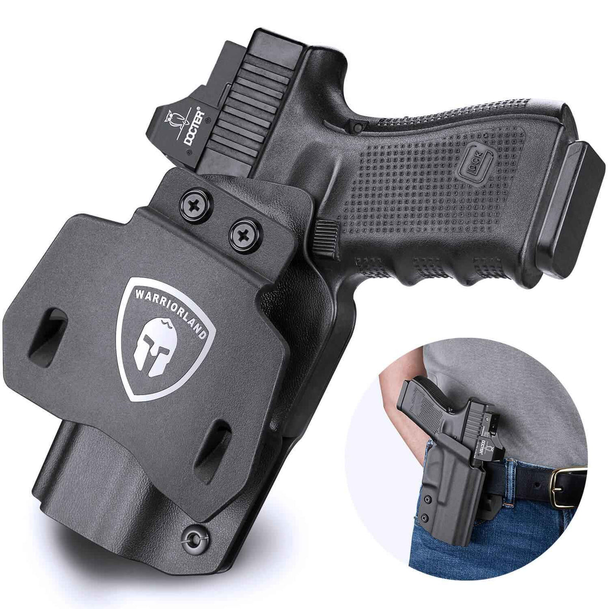 Kydex OWB Paddle Holster with red dot optics cut for Glock 17 19 23 26 32 Gen 4 5 19X 44 45 Right/Left Handed | WARRIORLAND