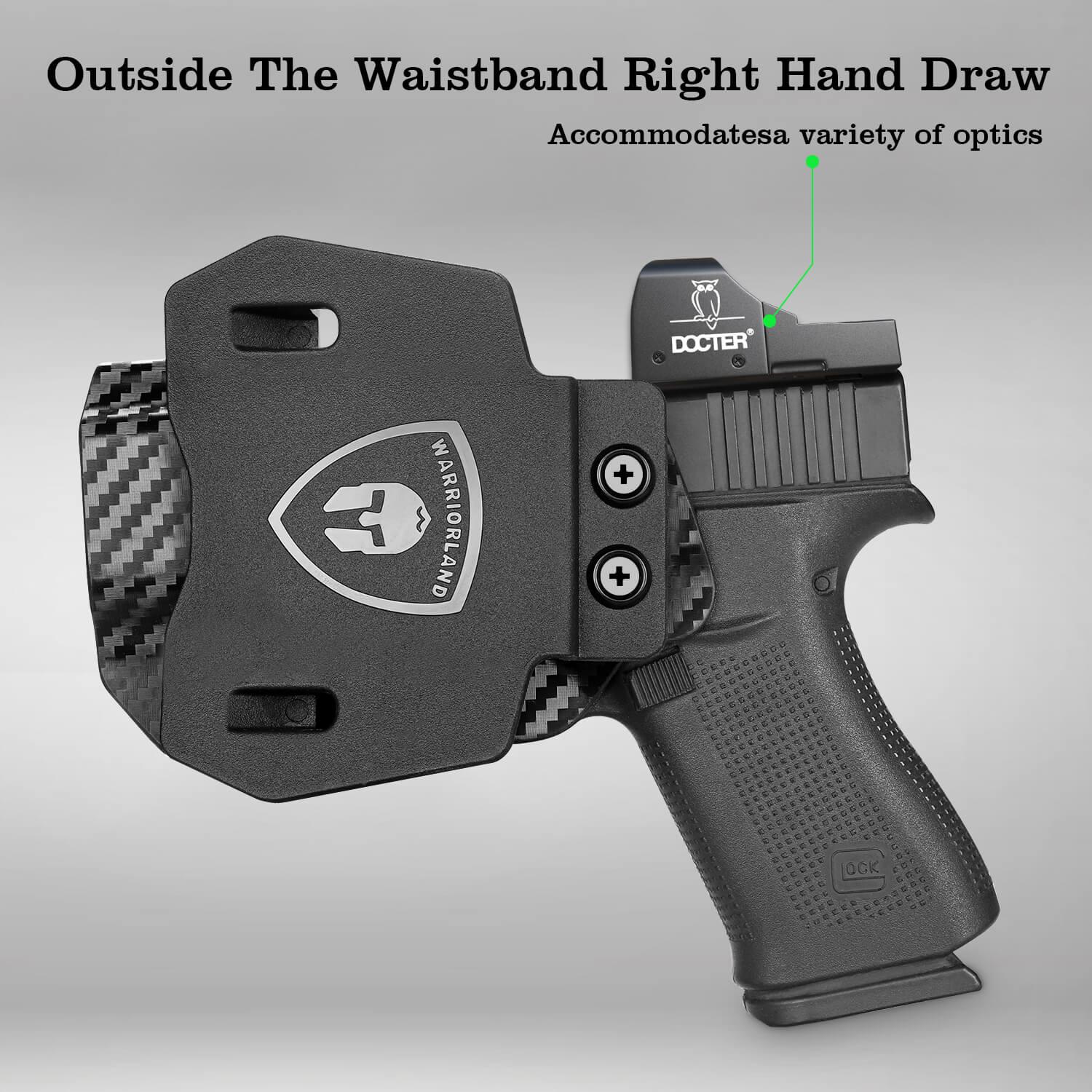 OWB Glock 43 43x Paddle Holster Carbon Fiber Kydex Appendix Open Carry Red Dot Optics Cut Fully Trigger Guard | WARRIORLAND WARRIORLAND