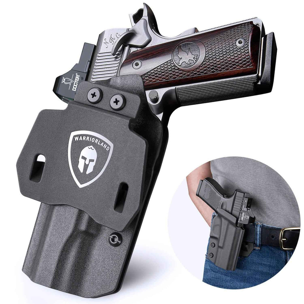 Open Carry OWB Kydex Paddle Holster for 1911 .45 ACP Pistol No Rail with Red Dot Paddle Appendix Fully Trigger Guard | WARRIORLAND