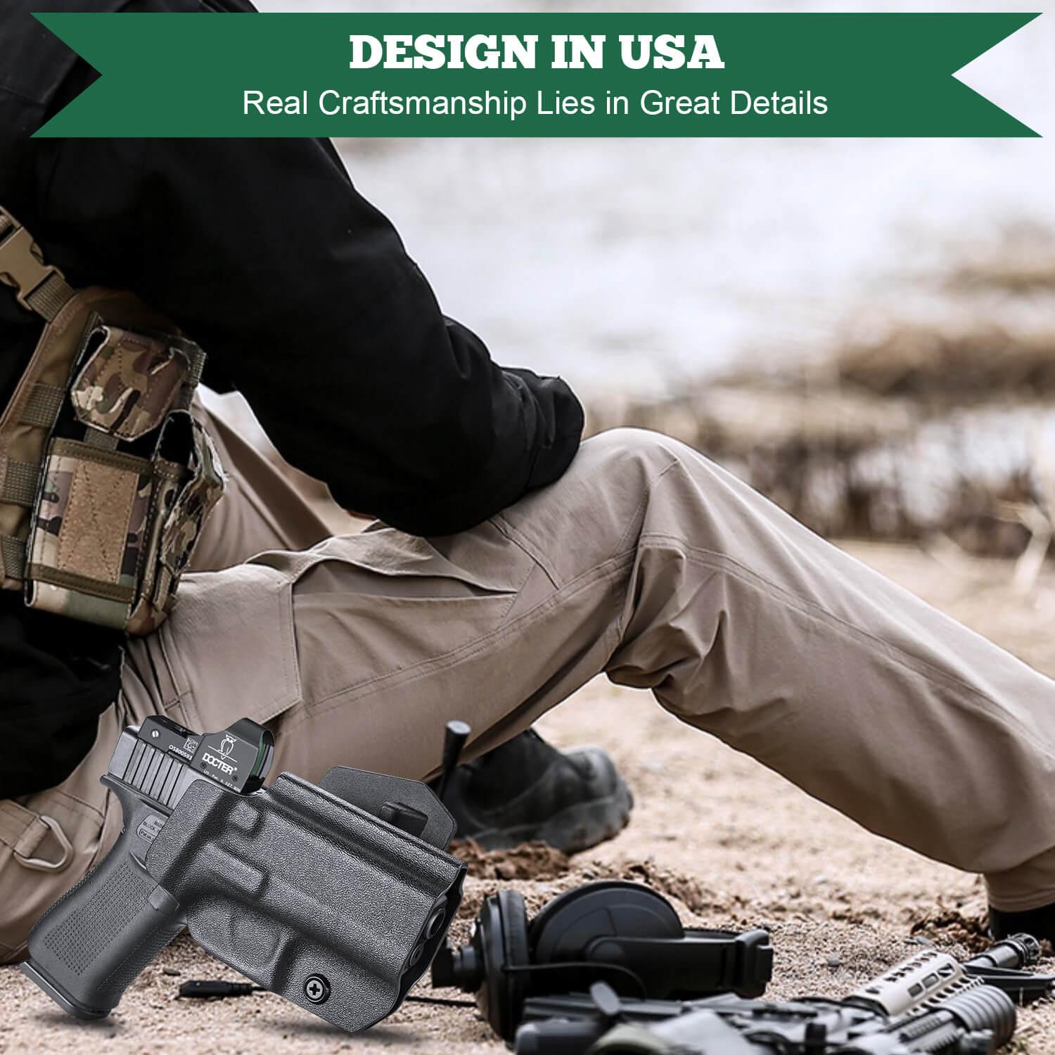 Kydex OWB Holster for Glock 43 43x with Paddle Appendix Open Carry Red Dot Optics Cut Trigger Guard Right/ Left | WARRIORLAND WARRIORLAND
